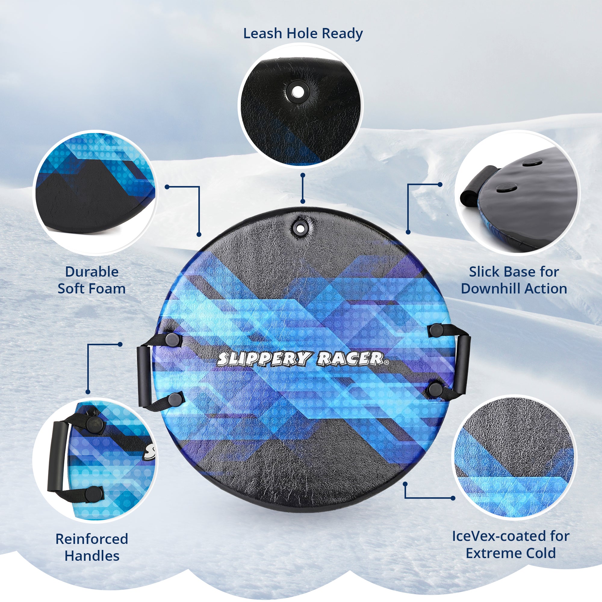 Slippery Racer Zeus Kids Foam Saucer Disc Snow Sled Midnight Hologram (Open Box) - VMInnovations