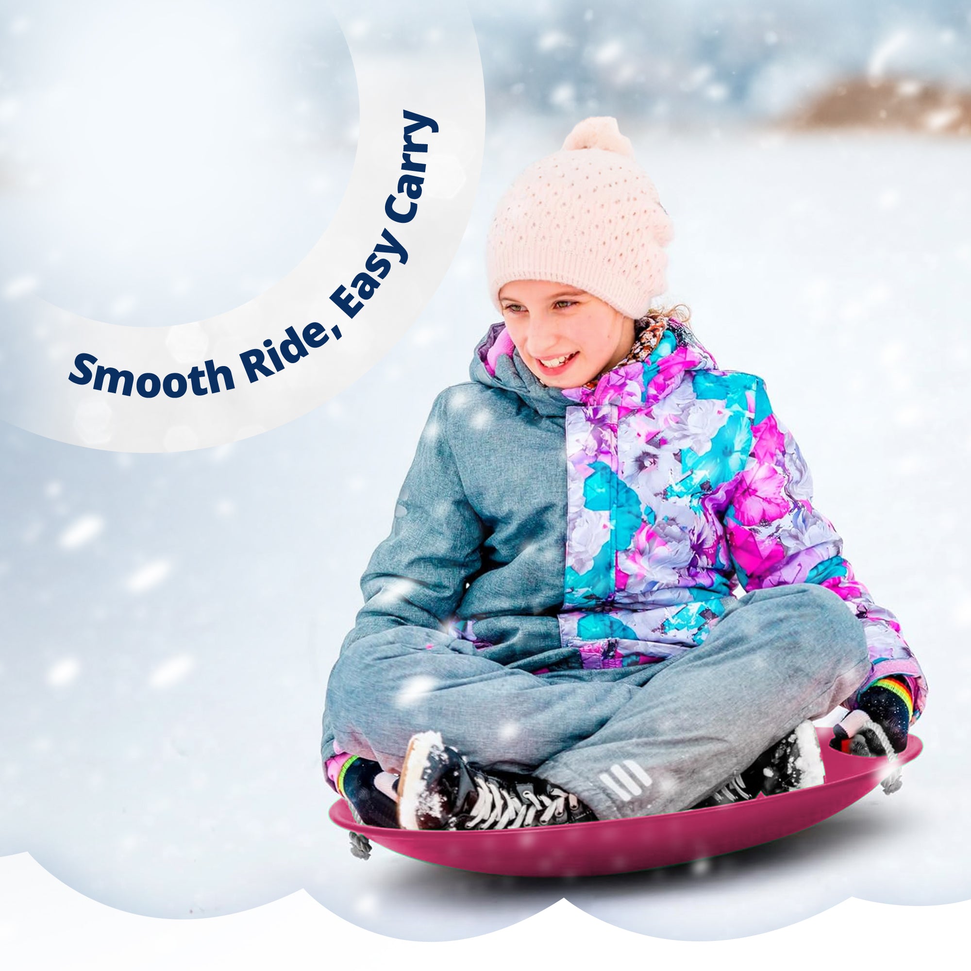 Slippery Racer ProDisc 26" Heavy Duty Metal Saucer Sled with Rope Handles, Pink - VMInnovations