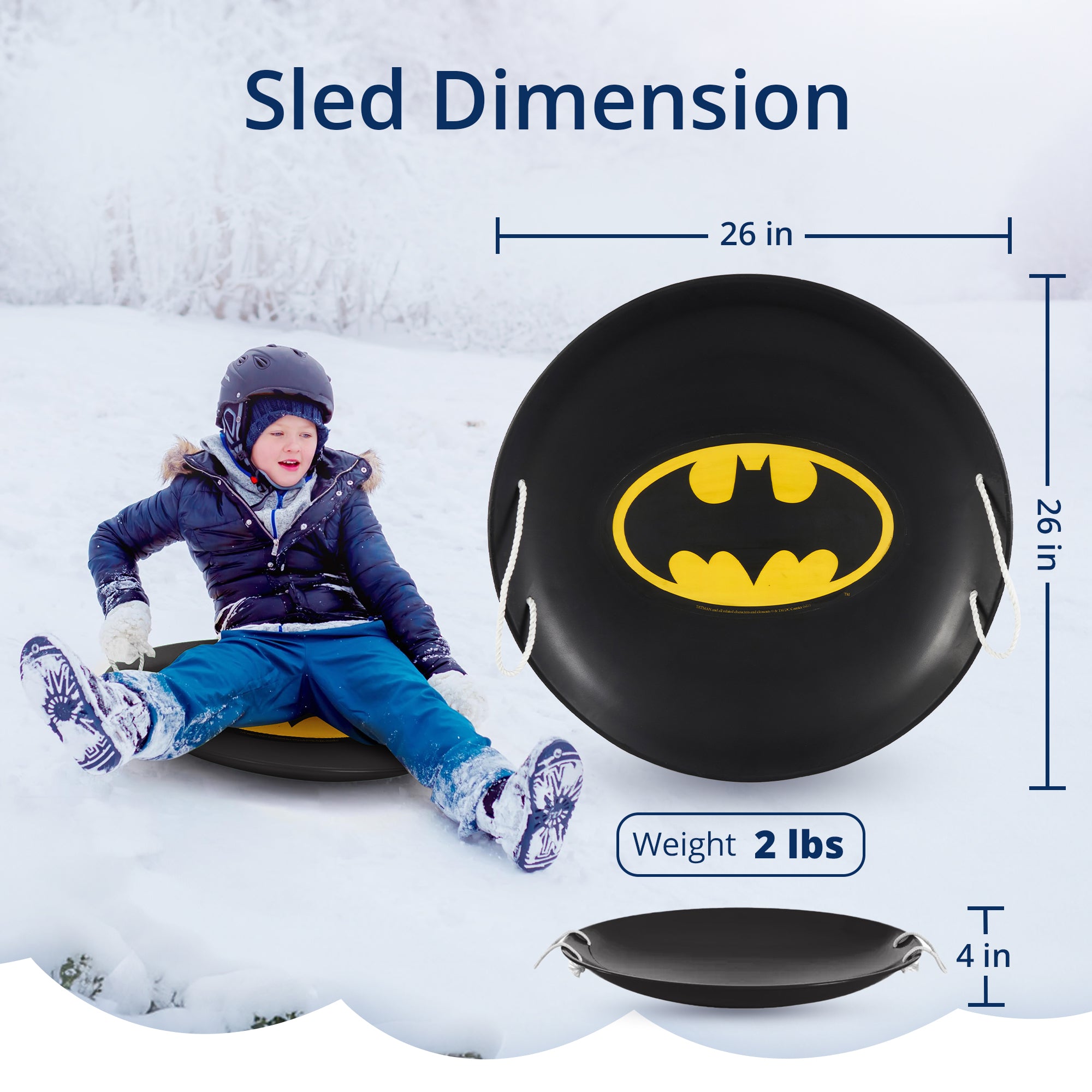 Slippery Racer 26" Heavy Duty Metal Saucer Sled with Rope Handles, Black - VMInnovations