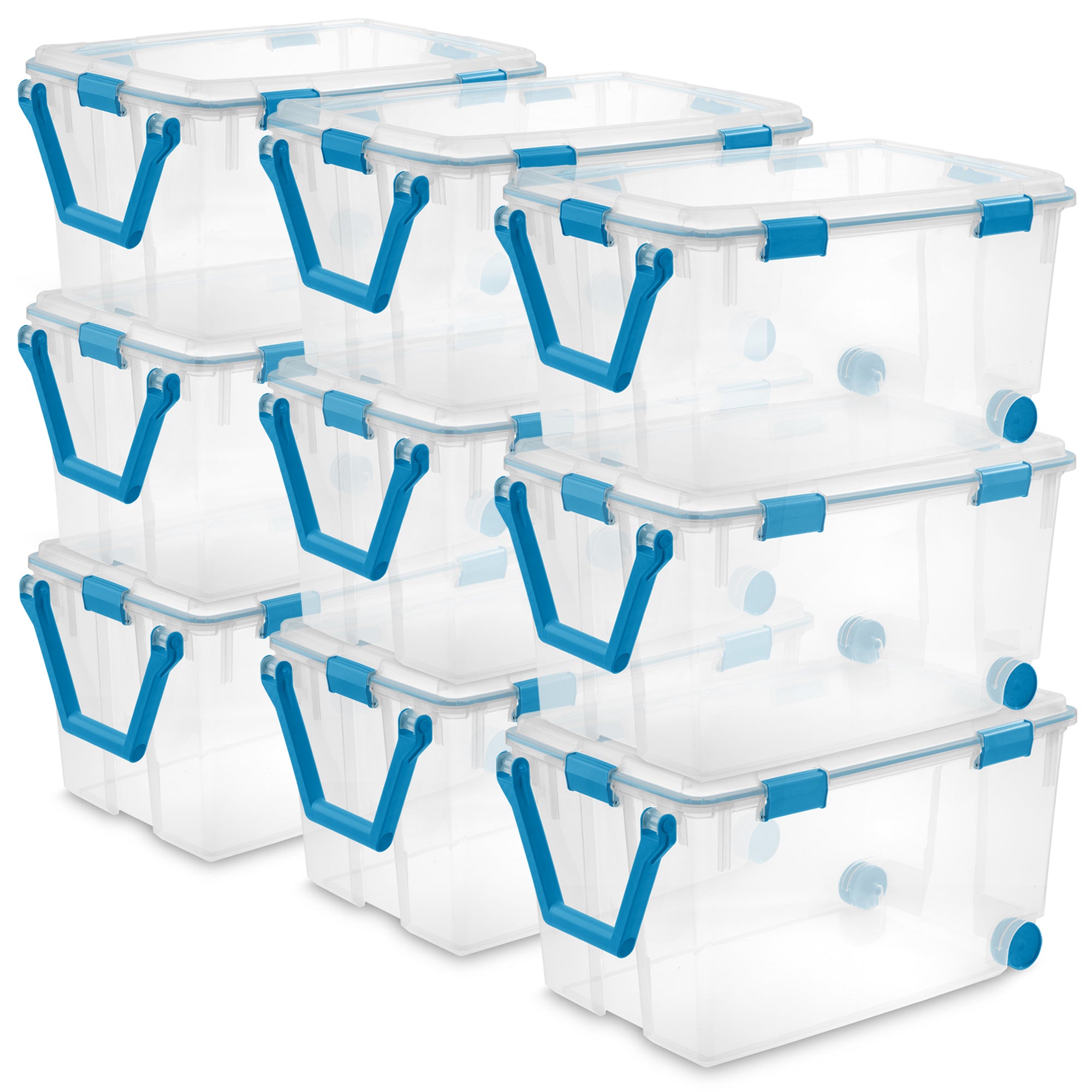 Sterilite 120-Qt Clear Plastic Wheeled Storage Bin w/ Gasket Latch Lid, 9 Pack - VMInnovations
