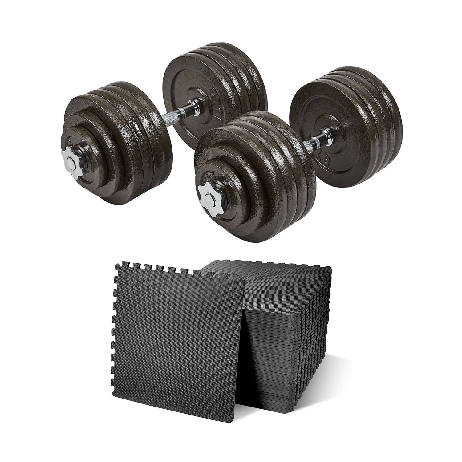 Everyday Essentials 200 Pound Adjustable Weight Dumbbell Set and Exercise Mat - VMInnovations