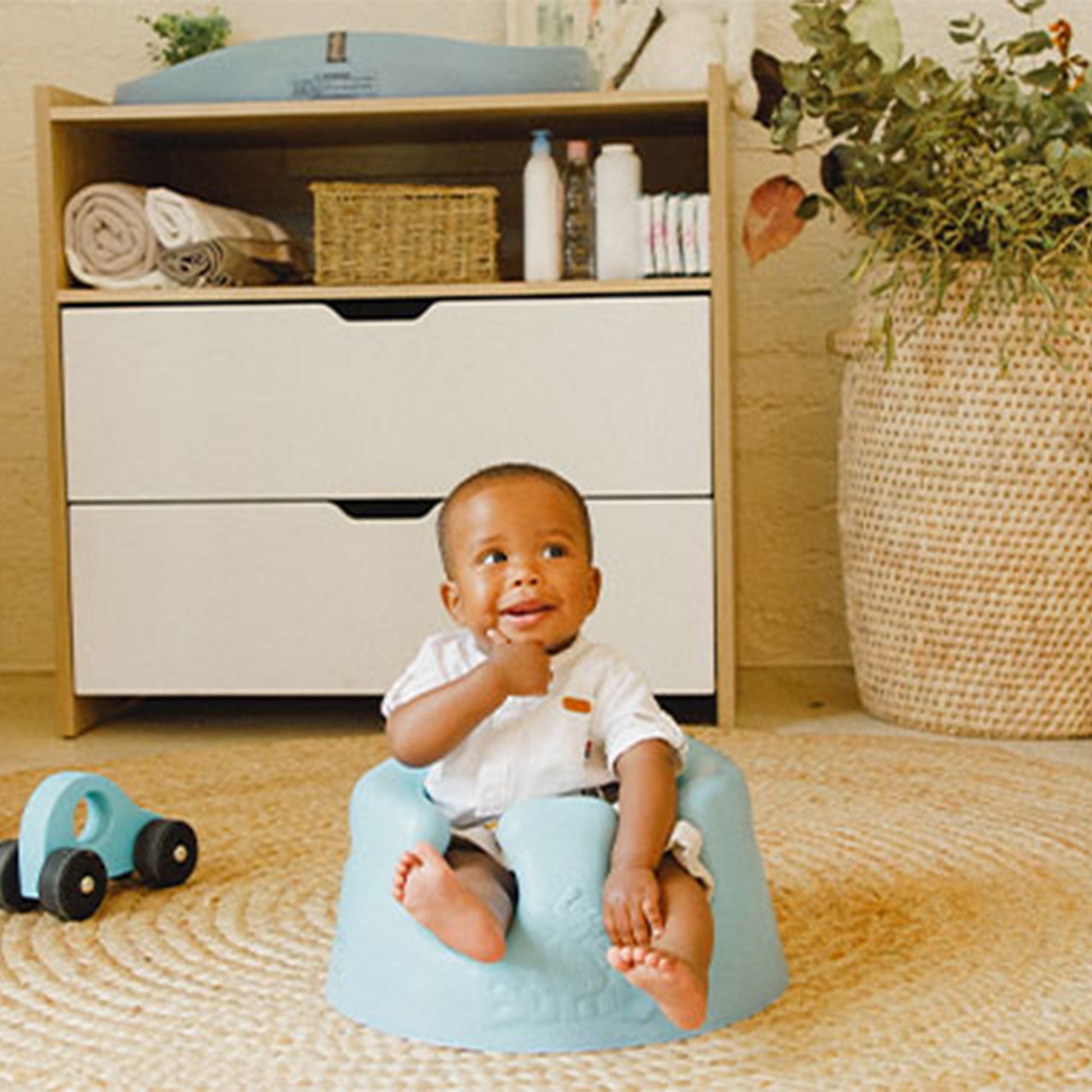 Bumbo Baby Infant Soft Foam Floor Seat with 3 Point Adjustable Harness, Hemlock (Damaged)
