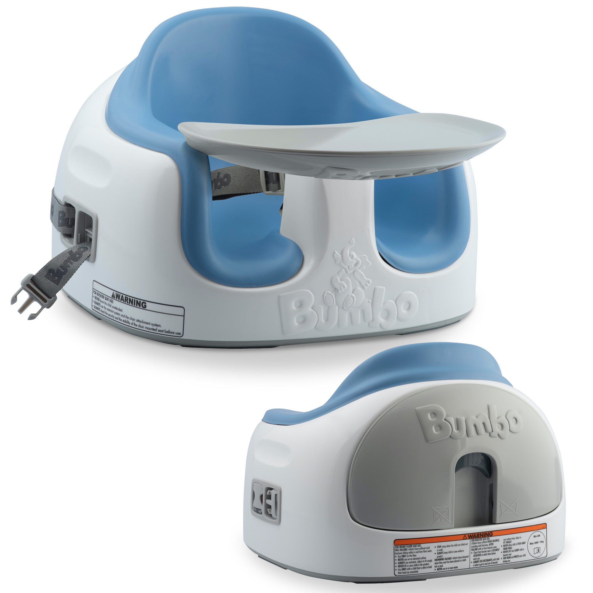 Bumbo Baby Toddler Adjustable 3-in-1 Booster Seat/High Chair & Tray, Powder Blue - VMInnovations