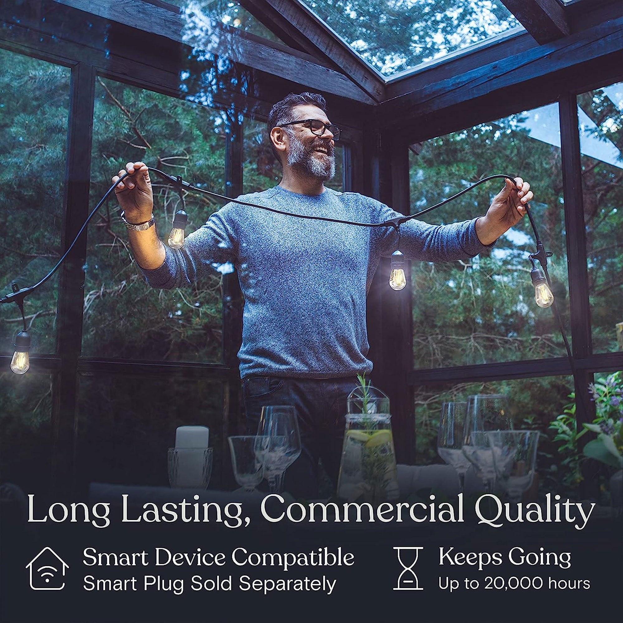 Brightech Ambience Pro Edison Black LED Waterproof String Lights, 48 Ft. (Used) - VMInnovations