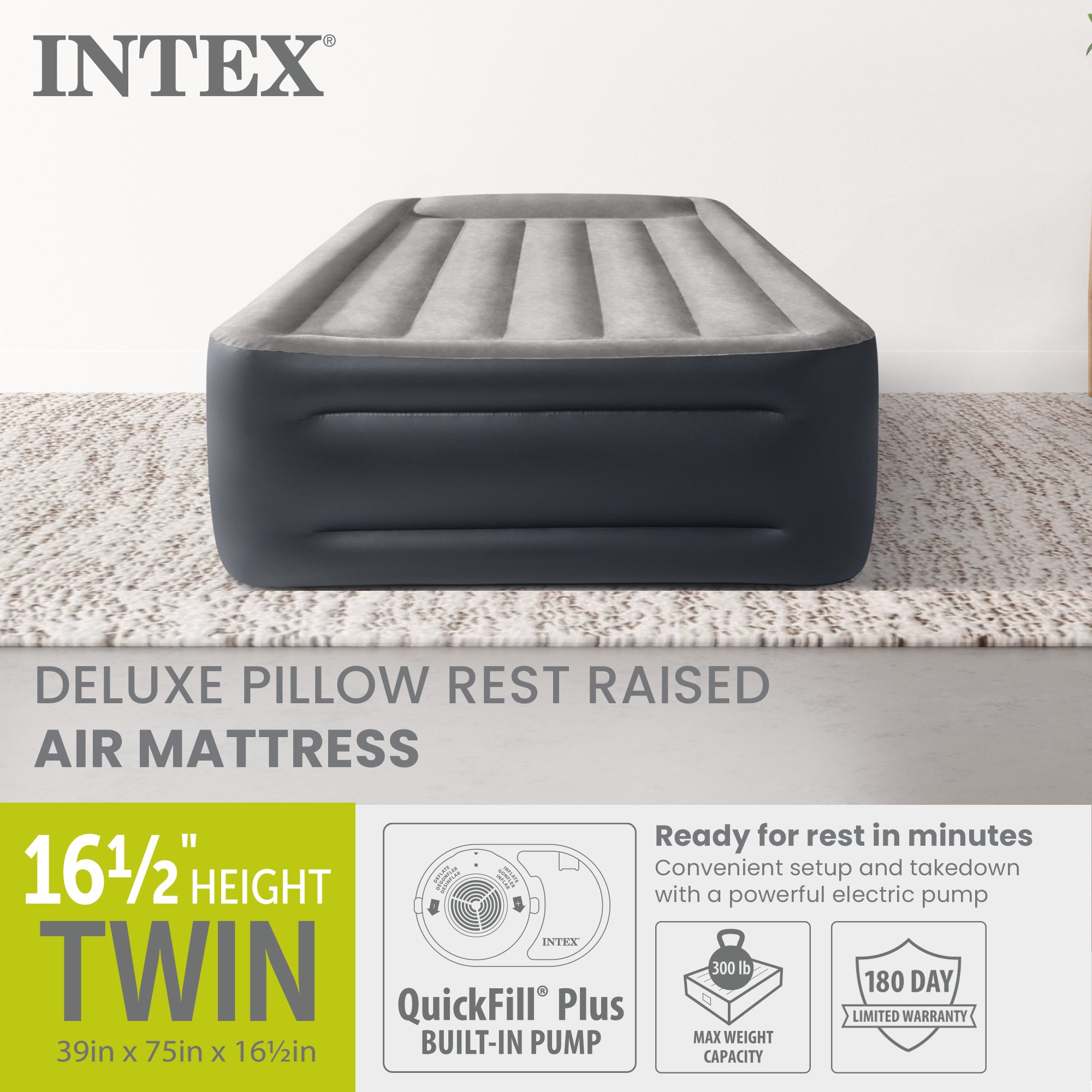 Intex Dura Beam Deluxe Pillow Bed with Built In Pump, Twin - VMInnovations