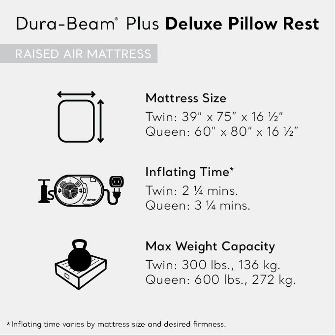 Intex Dura Beam Deluxe Pillow Bed with Built In Pump, Queen (Open Box) - VMInnovations
