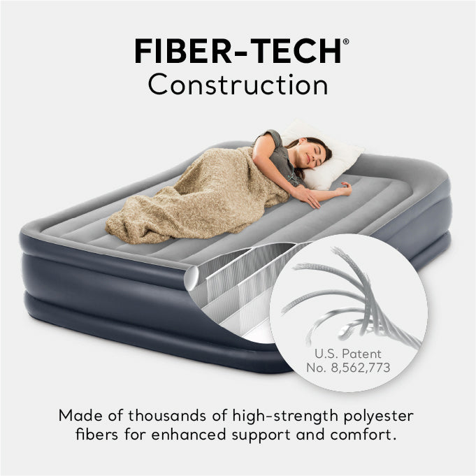 Intex Dura Beam Deluxe Pillow Raised Airbed Mattress Built In Pump, Queen (Used) - VMInnovations