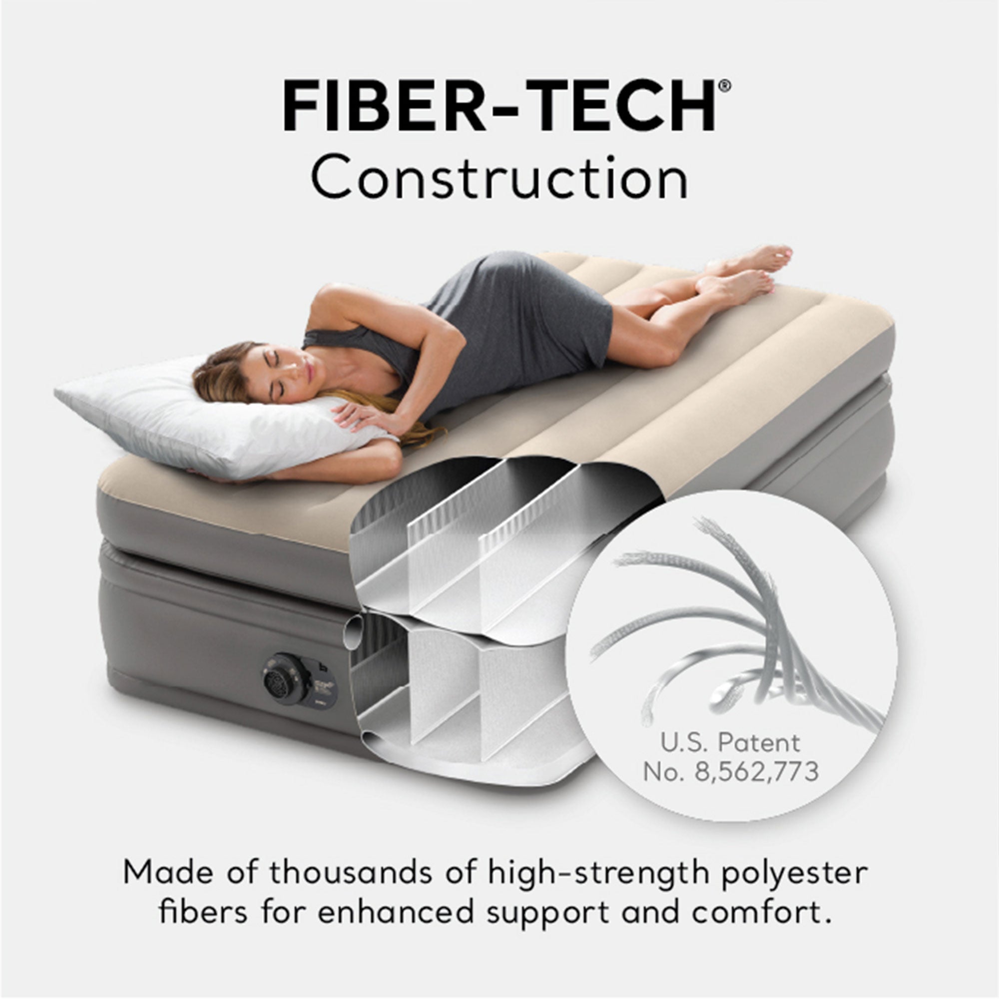 Intex Dura Beam Plus Fiber-Tech Air Mattress with Built-In Pump, Twin (Open Box) - VMInnovations