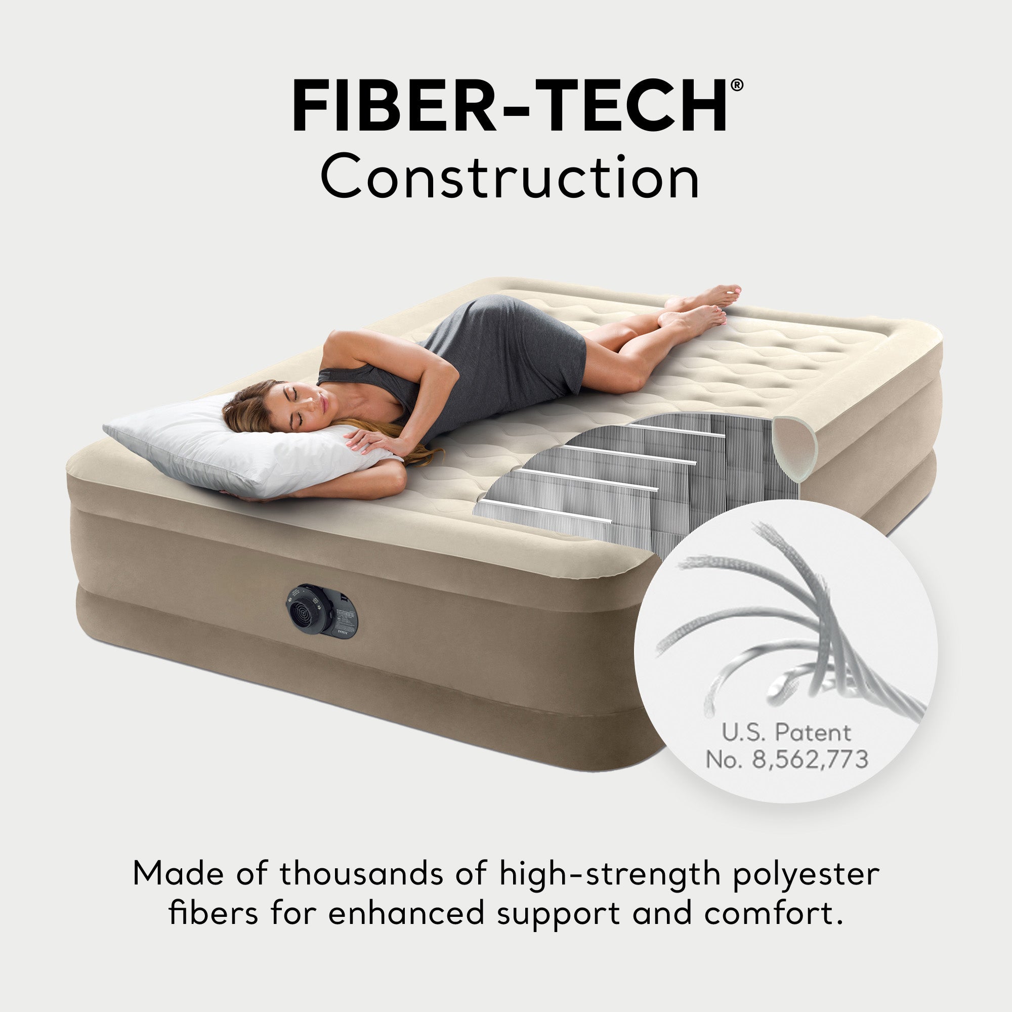 Intex 64427ED Ultra Plush Fiber Tech Airbed Mattress with Built in Pump, Queen (Refurbished)