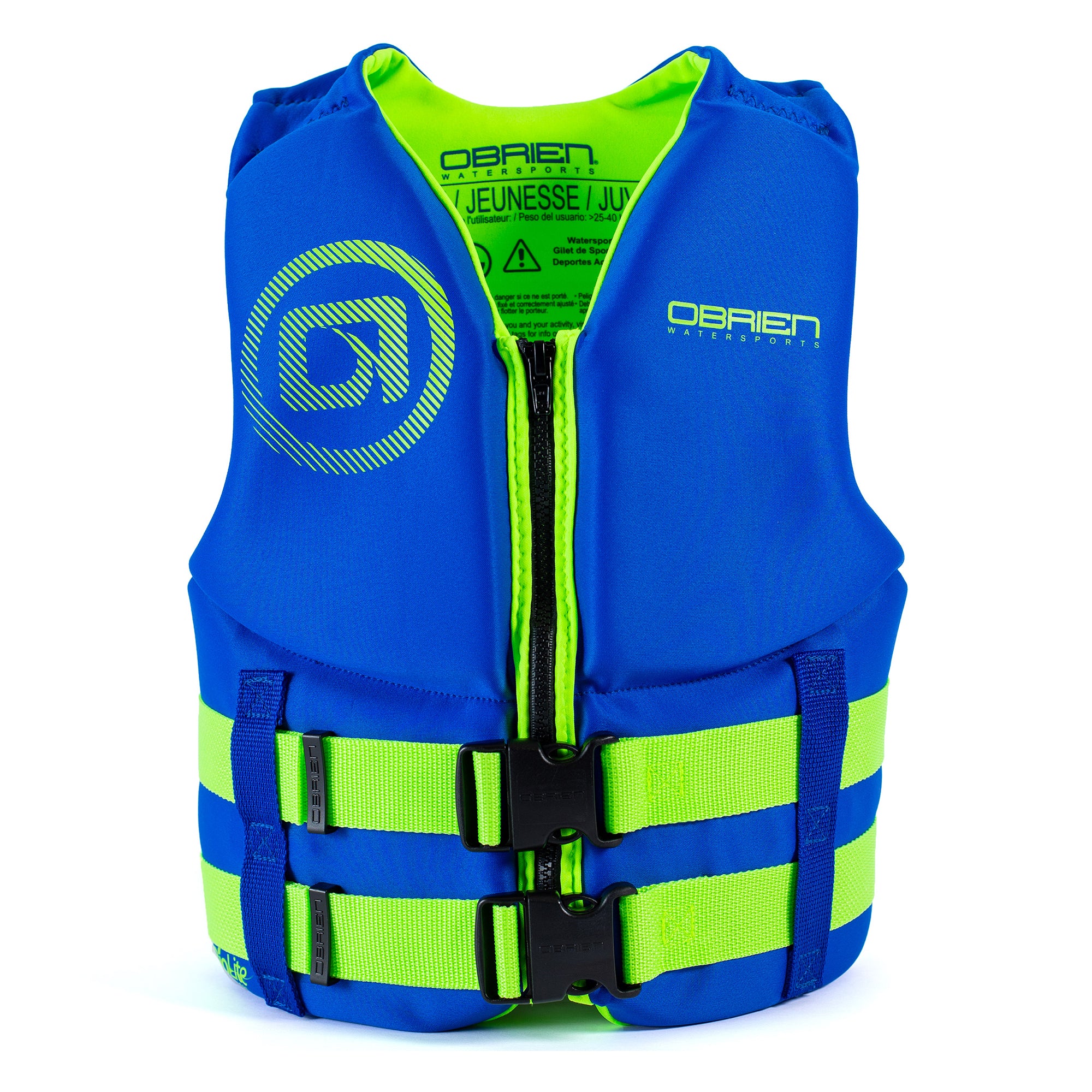 O'Brien BioLite Traditional Youth USCG Safety Vest Life Jacket, Blue/Lime Green - VMInnovations