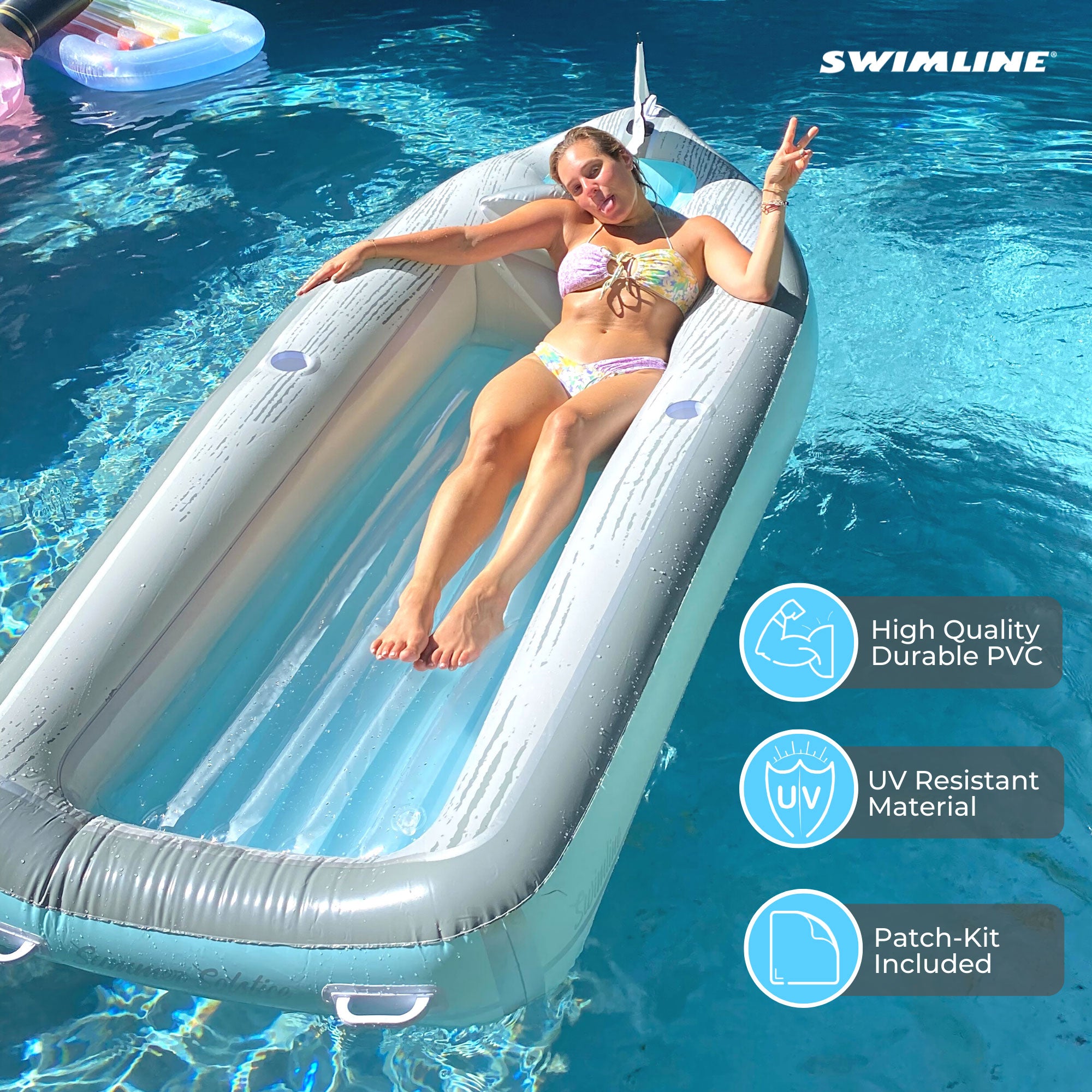 Swimline 90135 Classic Inflatable Cruiser Boat Pool Float with 2 Cup Holders - VMInnovations