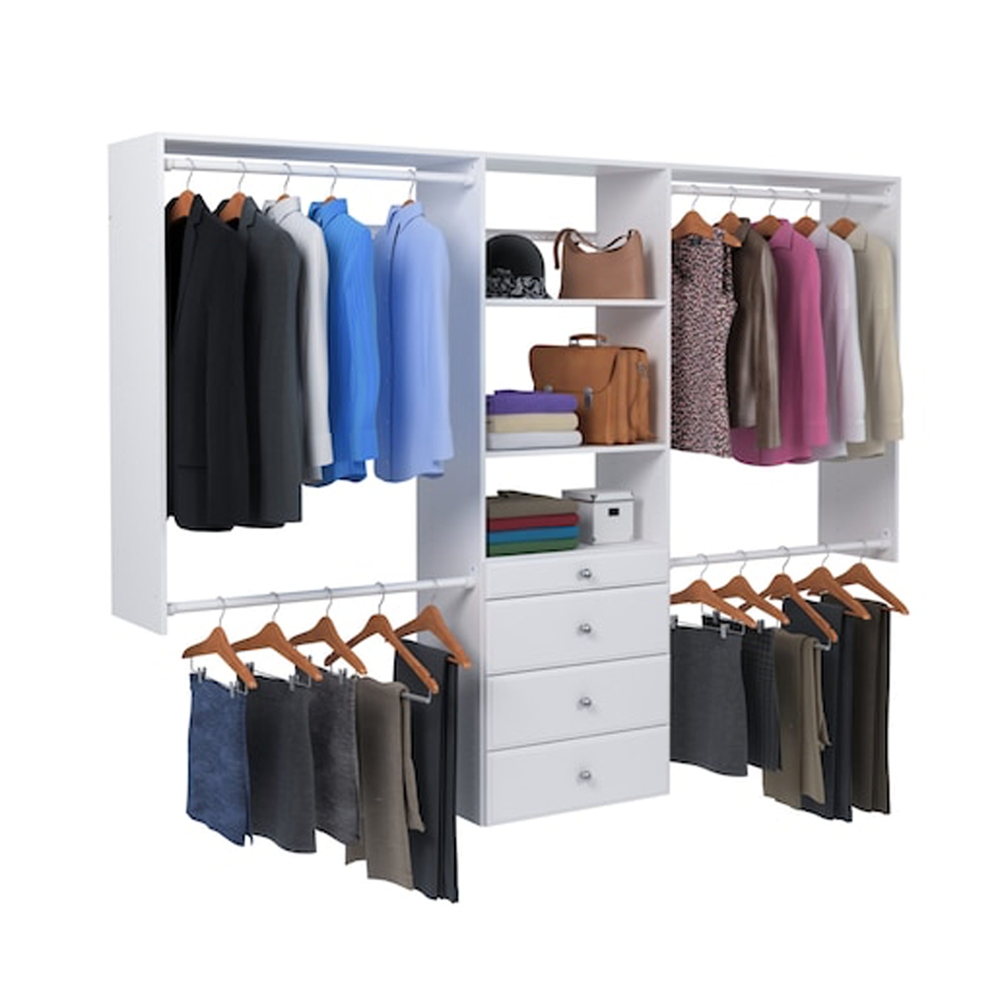 Easy Track Deluxe Tower Closet Storage Organizer with Shelves and Drawers, White