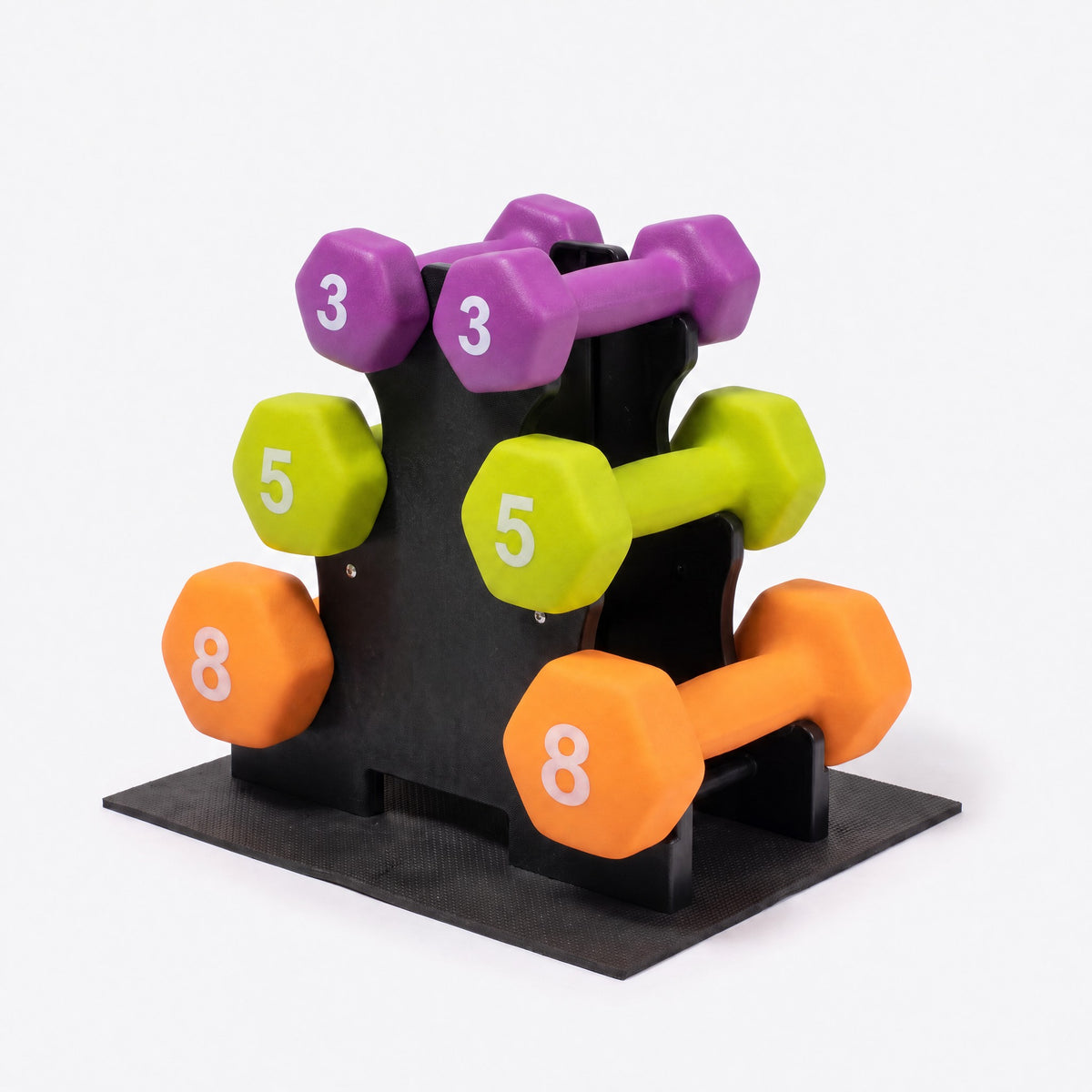 Aurorafy Neoprene Dumbbell Workout Set with Rack, 3lbs, 5lbs, & 8lbs, Multicolor