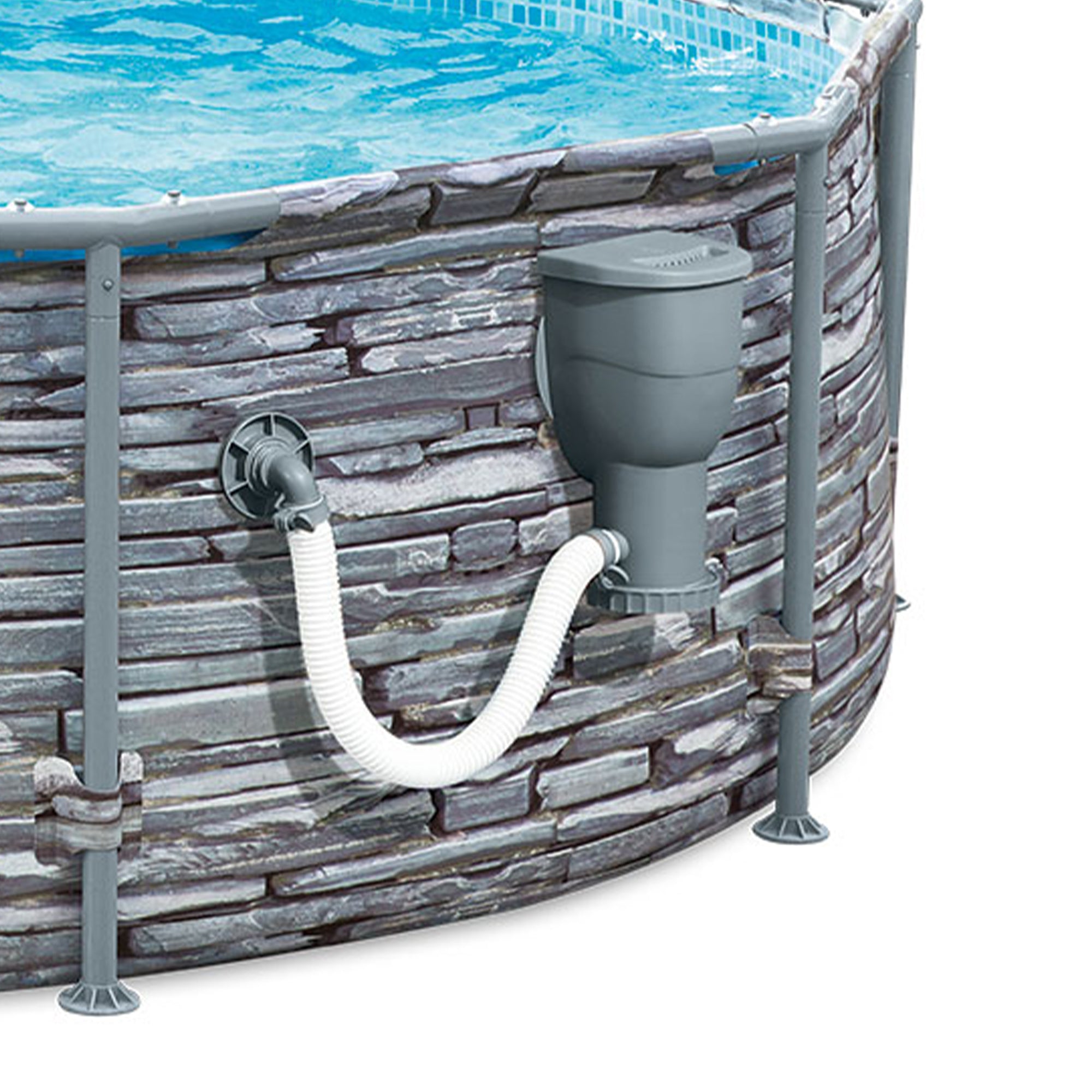 Summer Waves Active 12 Ft Stone Slate Metal Frame Outdoor Above Ground Pool Set