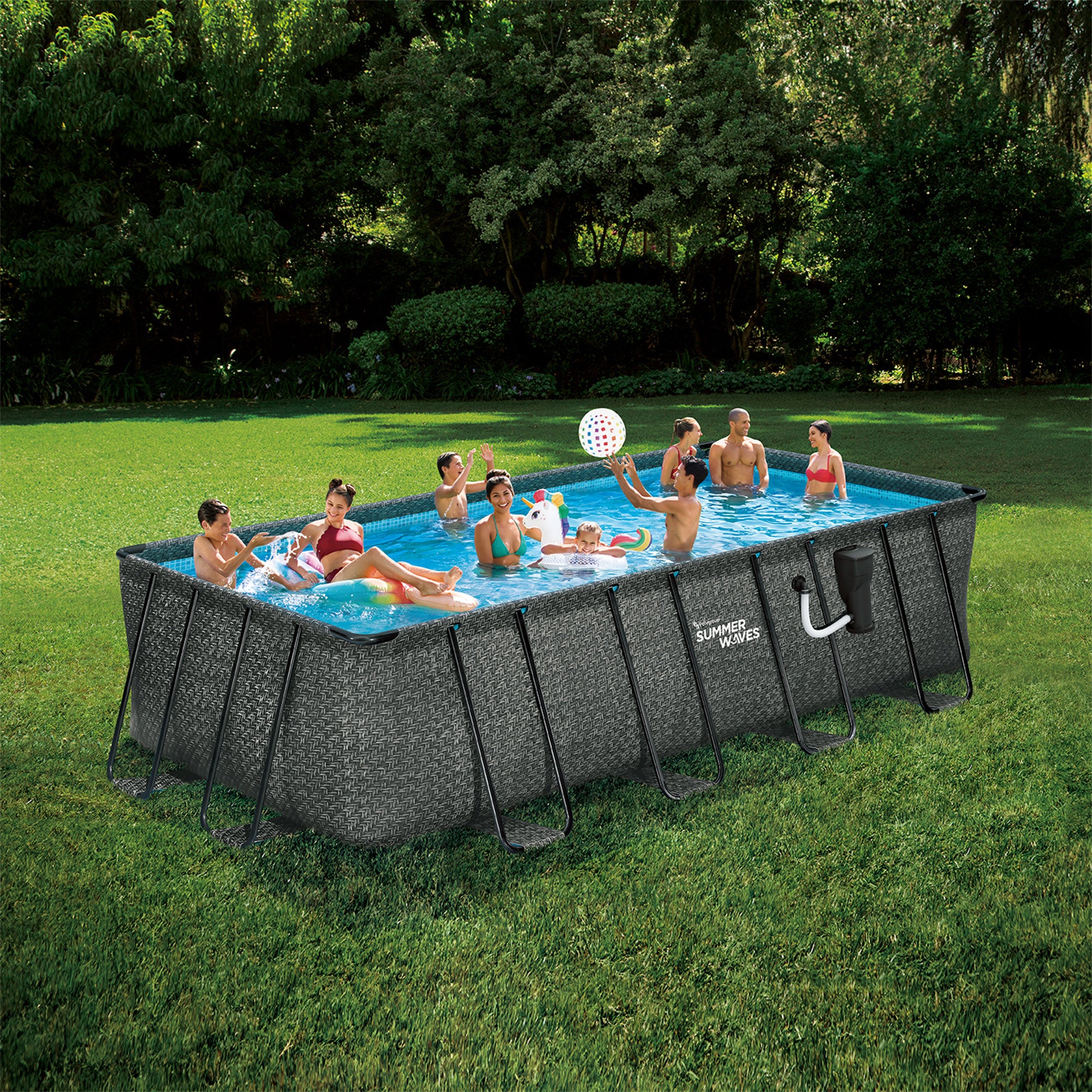 Summer Waves 18ft x 9ft x 52in Above Ground Rectangle Frame Swimming Pool Set