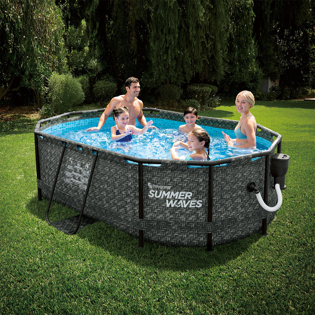 Summer Waves 13.9'x8.2' Dark Herringbone Active Frame Oval Outdoor Swimming Pool
