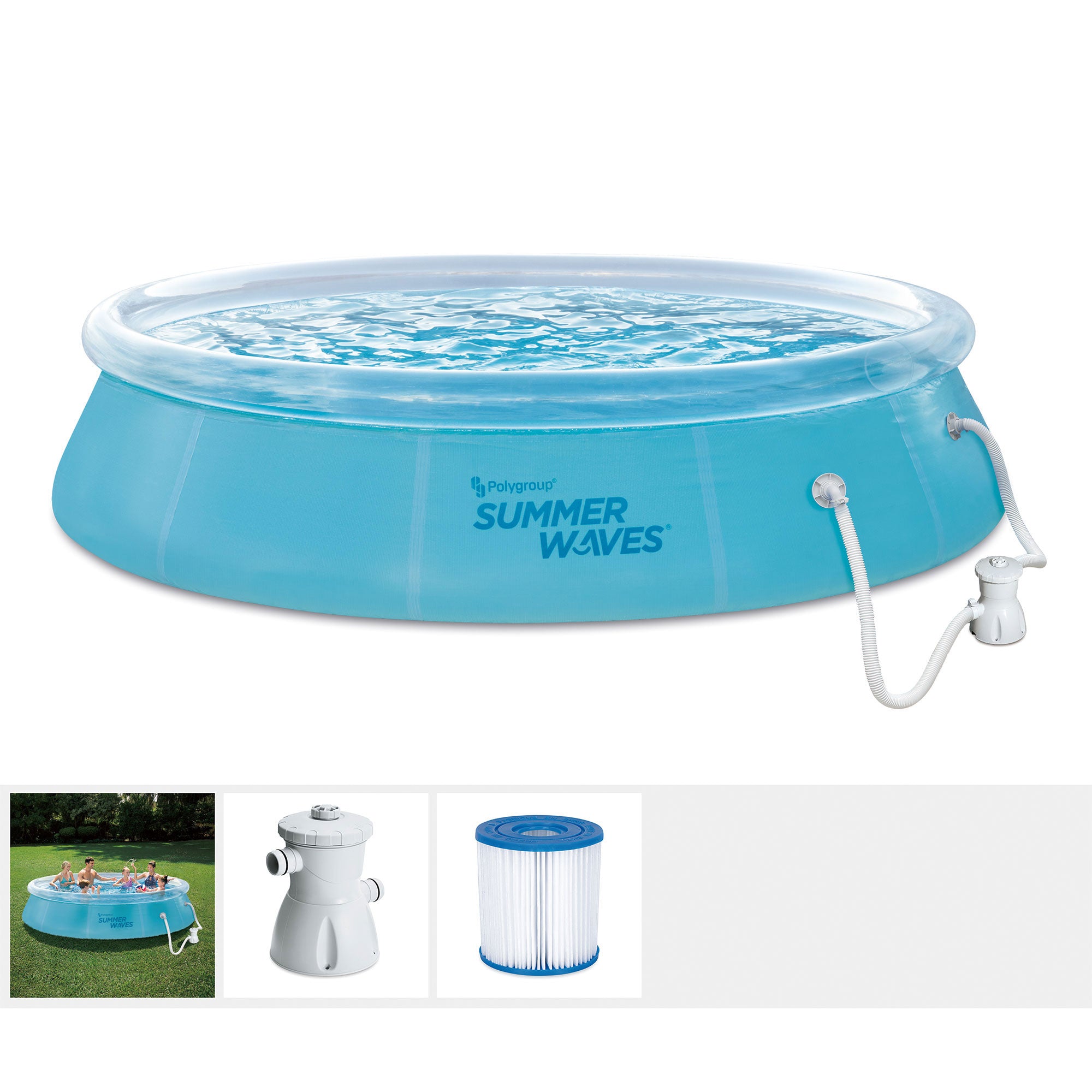 Summer Waves 12 Foot Wide Transparent Quick Set Inflatable Top Ring Pool (Used)