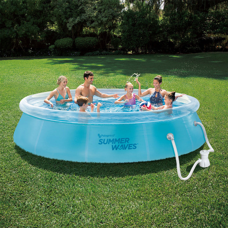 Summer Waves 12 Foot Wide Transparent Quick Set Inflatable Top Ring Pool (Used)