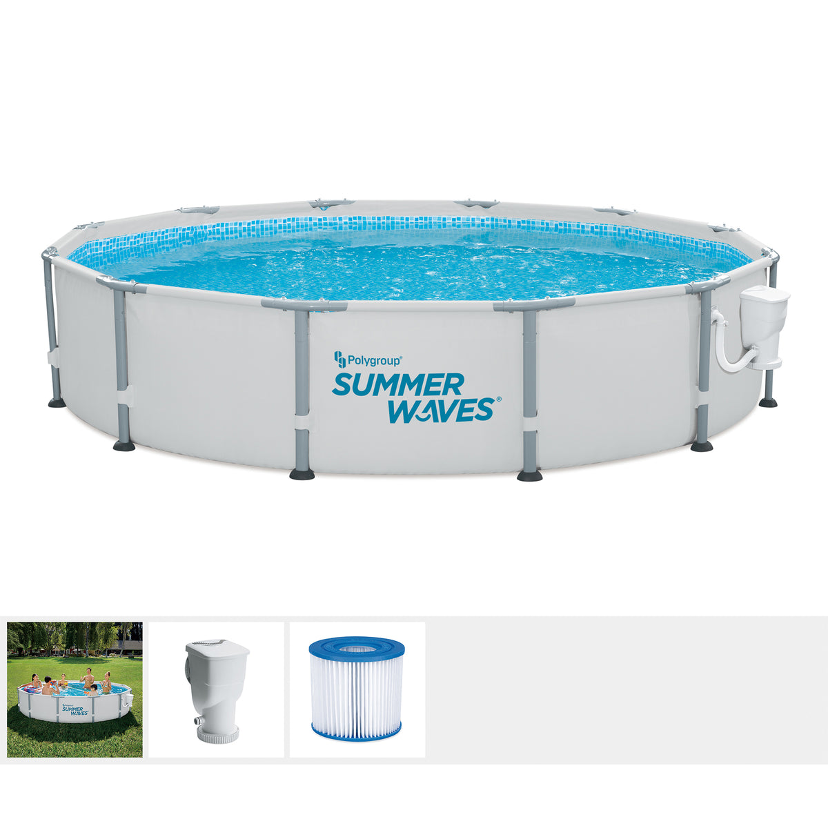 Summer Waves Elite 12 Foot Metal Frame Above Ground Pool Set with Filter Pump - VMInnovations