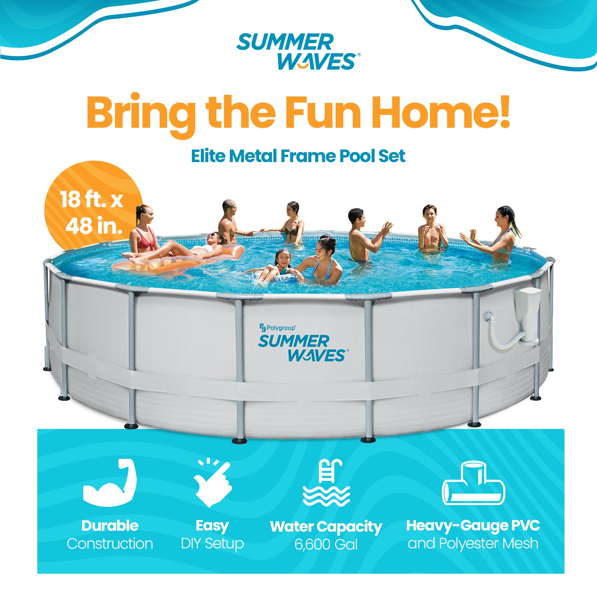 Summer Waves Elite 18ft x 48in Metal Frame Pool Set w/ Filter Pump (Open Box)