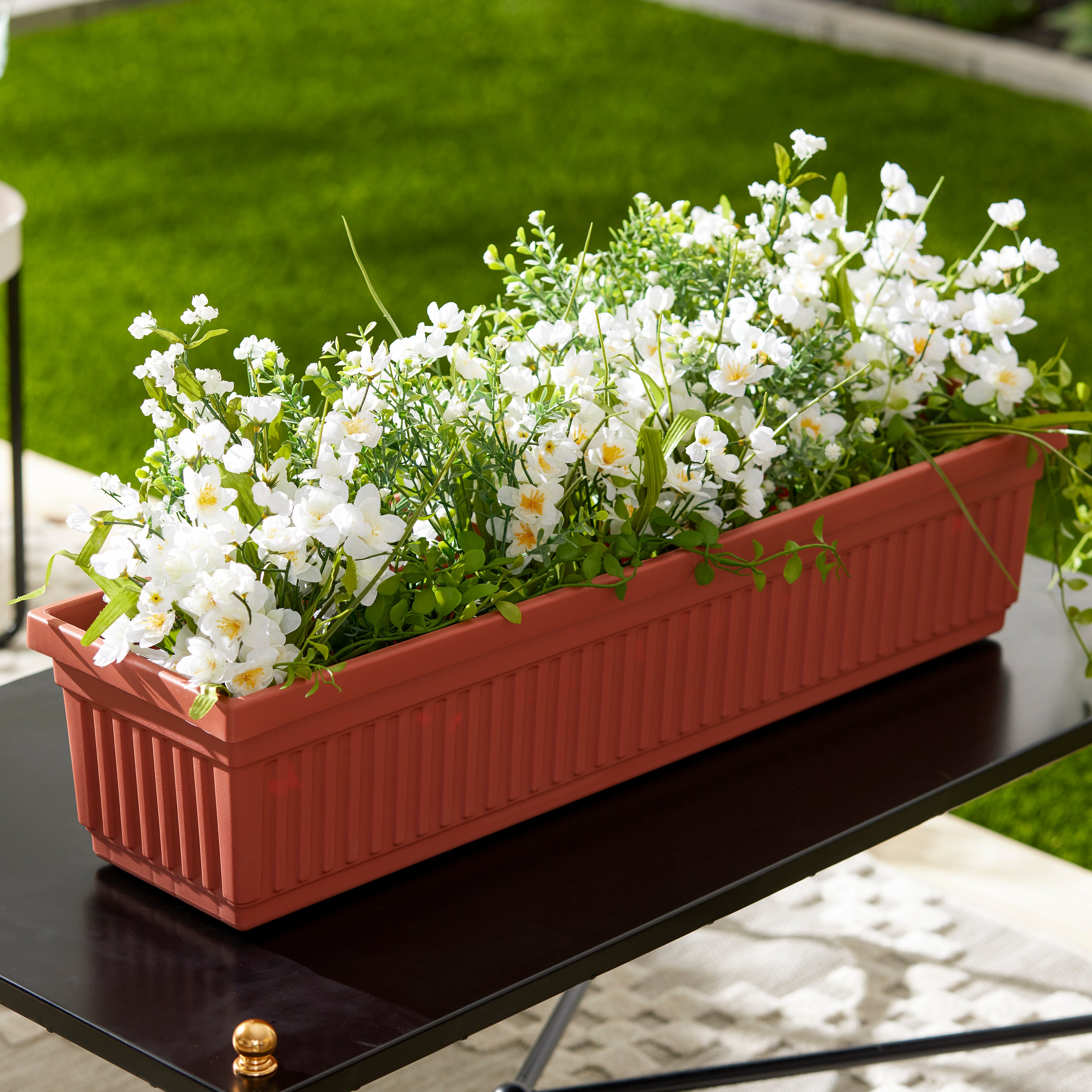 HC Companies 30" Fluted Venetian Window Box, Clay & Wakefield Soil Conditioner - VMInnovations