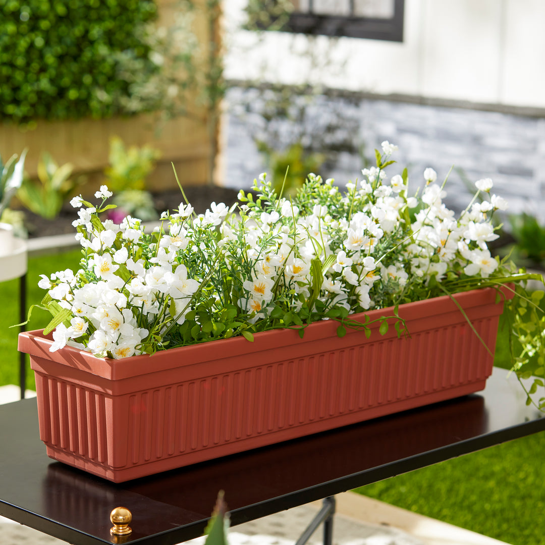 HC Companies 30 Inch Fluted Plastic Venetian Garden Flower Window Box, Clay