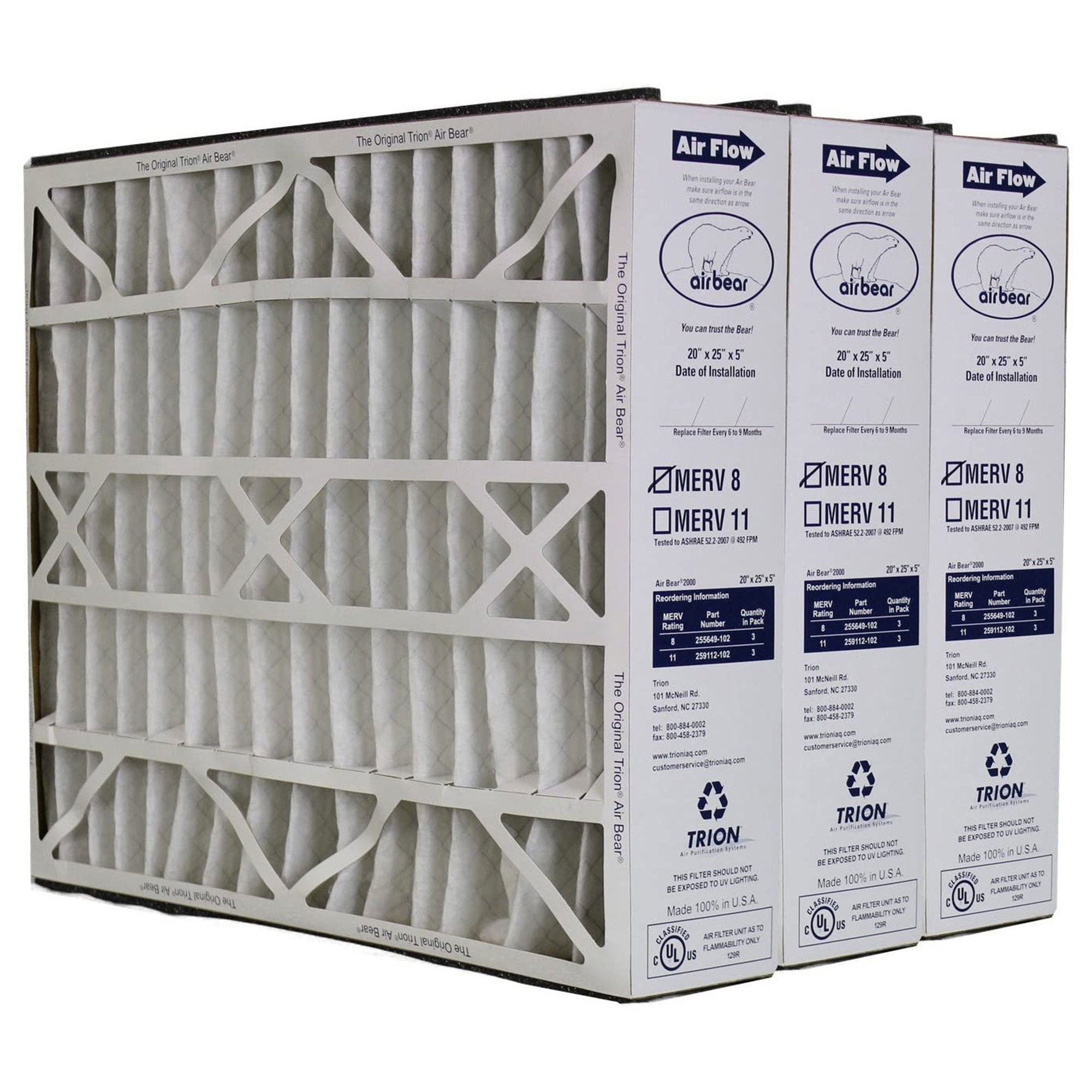 Trion Air Bear 20 x 25 x 5 Inch MERV 8 Air Purifier Filter (3 Pack) (Open Box) - VMInnovations