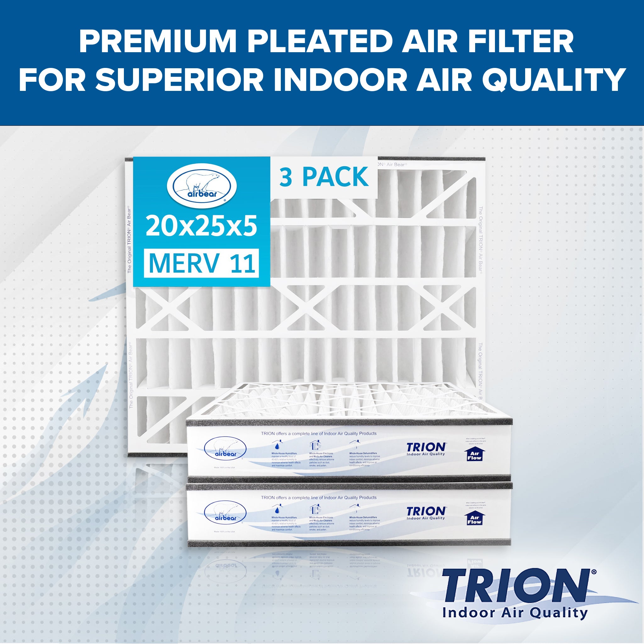 Trion 259112-102 Air Bear 20x25x5 Inch MERV 11 Air Purifier Filter (3 Pack) - VMInnovations