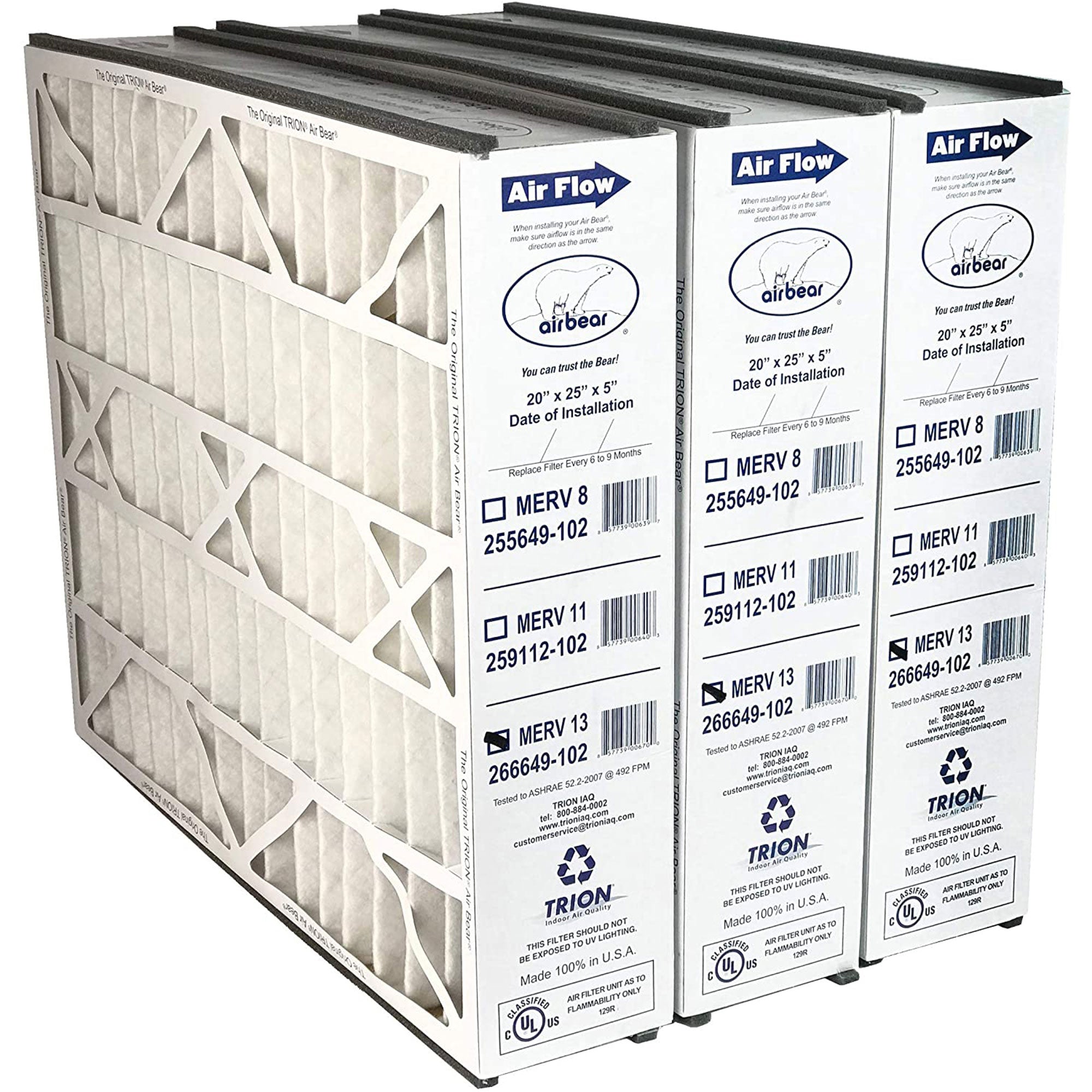 Trion 266649-102 Air Bear 20 x 25 x 5 Inch MERV 13 Air Purifier Filter (3 Pack) - VMInnovations