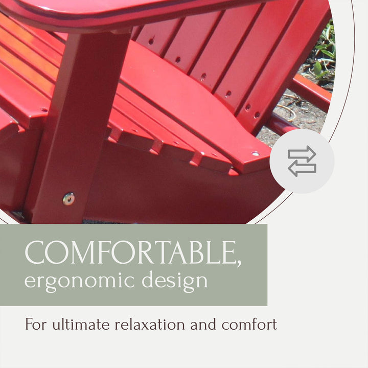 Northbeam Outdoor Portable Foldable Wooden Adirondack Deck Lounge Chair, Red - VMInnovations