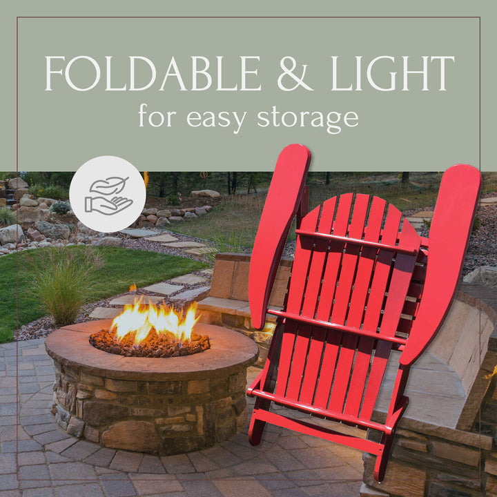 Northbeam Outdoor Portable Foldable Wooden Adirondack Deck Lounge Chair, Red - VMInnovations