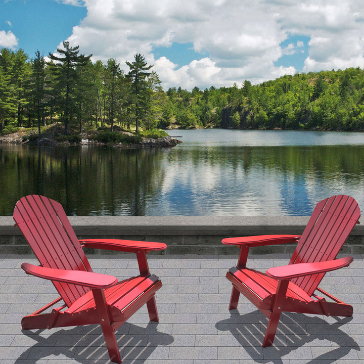 Northbeam Outdoor Portable Foldable Wooden Adirondack Deck Lounge Chair, Red - VMInnovations