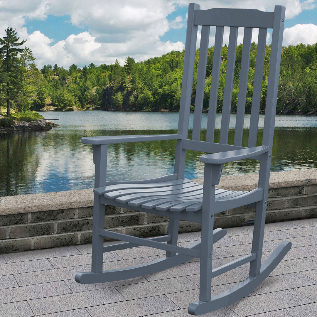 Northbeam Solid Acacia Hardwood Outdoor Patio Slatted Back Rocking Chair, Grey - VMInnovations