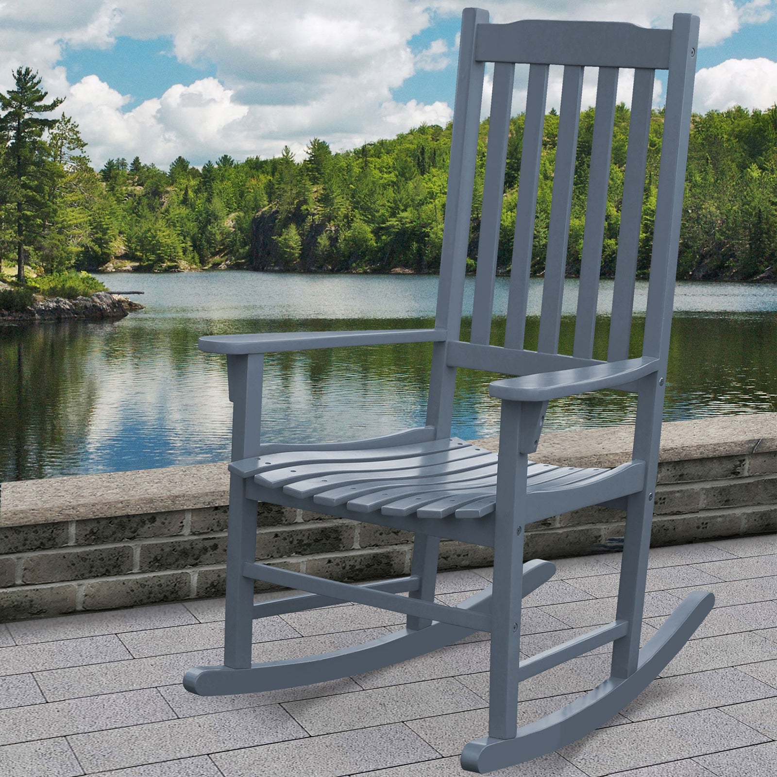 Northbeam Solid Acacia Hardwood Outdoor Patio Slatted Back Rocking Chair, Grey - VMInnovations