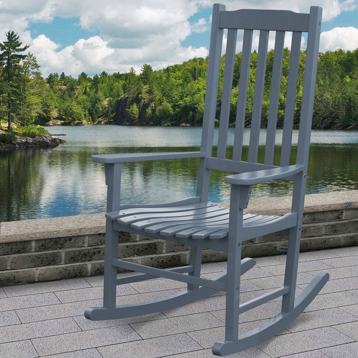 Northbeam Solid Acacia Hardwood Outdoor Patio Slatted Back Rocking Chair, Grey - VMInnovations