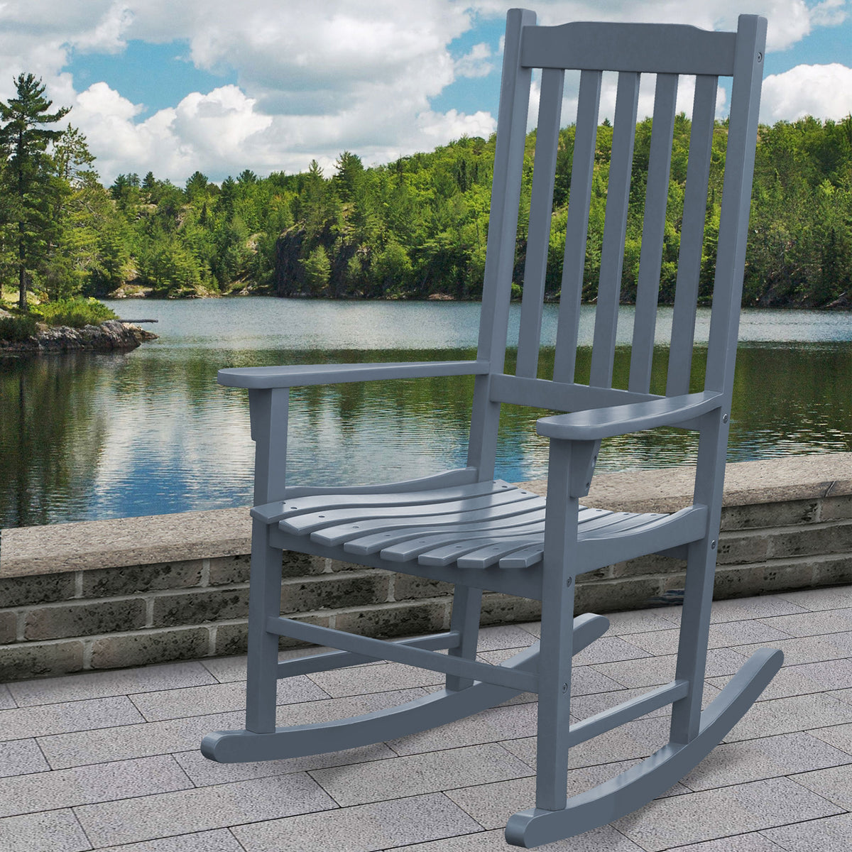 Northbeam Solid Acacia Hardwood Patio Slatted Rocking Chair, Grey (For Parts)