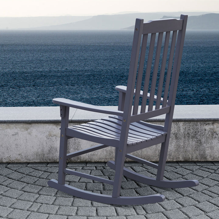 Northbeam Solid Acacia Hardwood Outdoor Patio Slatted Back Rocking Chair, Grey - VMInnovations