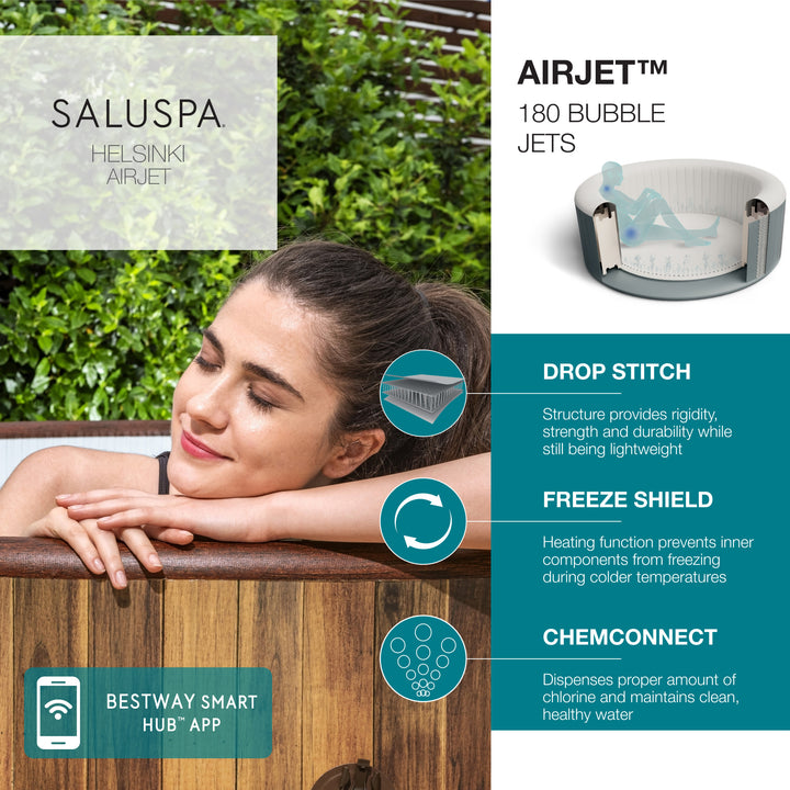 Bestway Helsinki SaluSpa 7 Person Inflatable Hot Tub Spa with 180 AirJets, Brown - VMInnovations