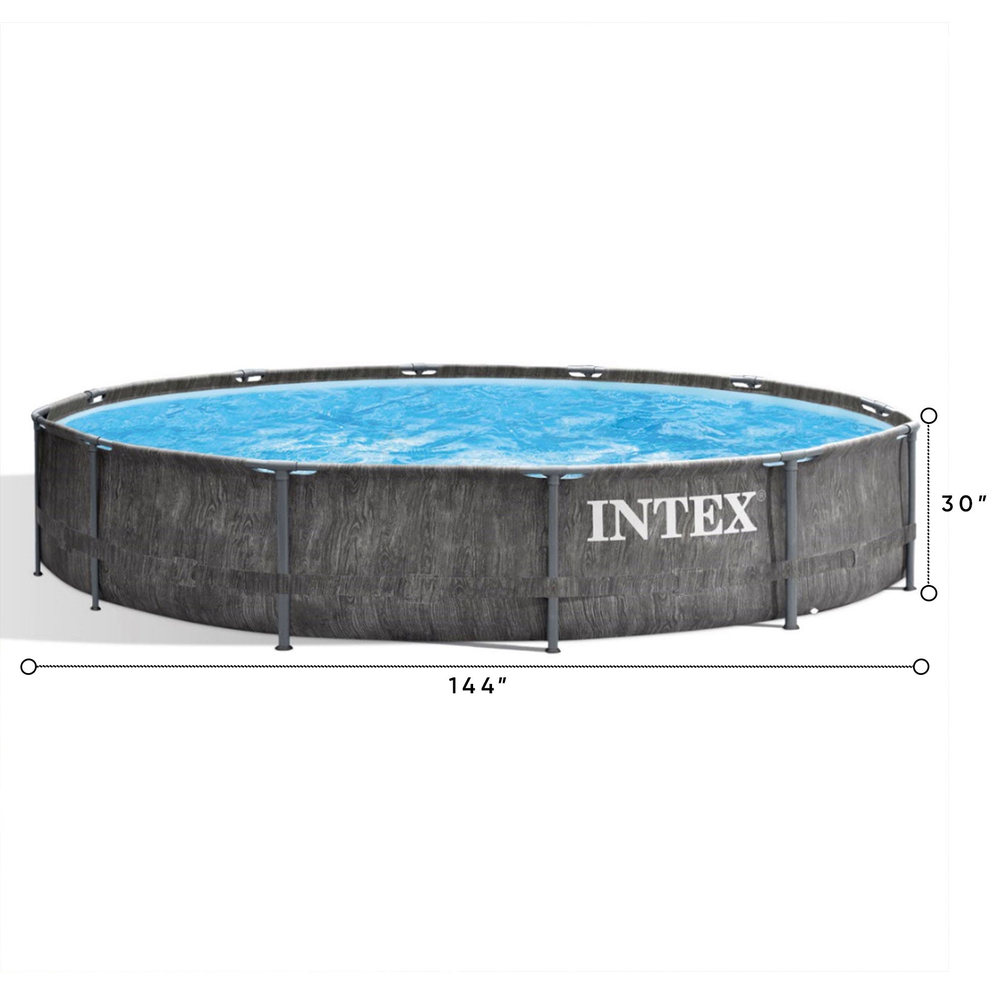 Intex Greywood Prism Frame 12'x30" Round Above Ground Swimming Pool, Grey Design