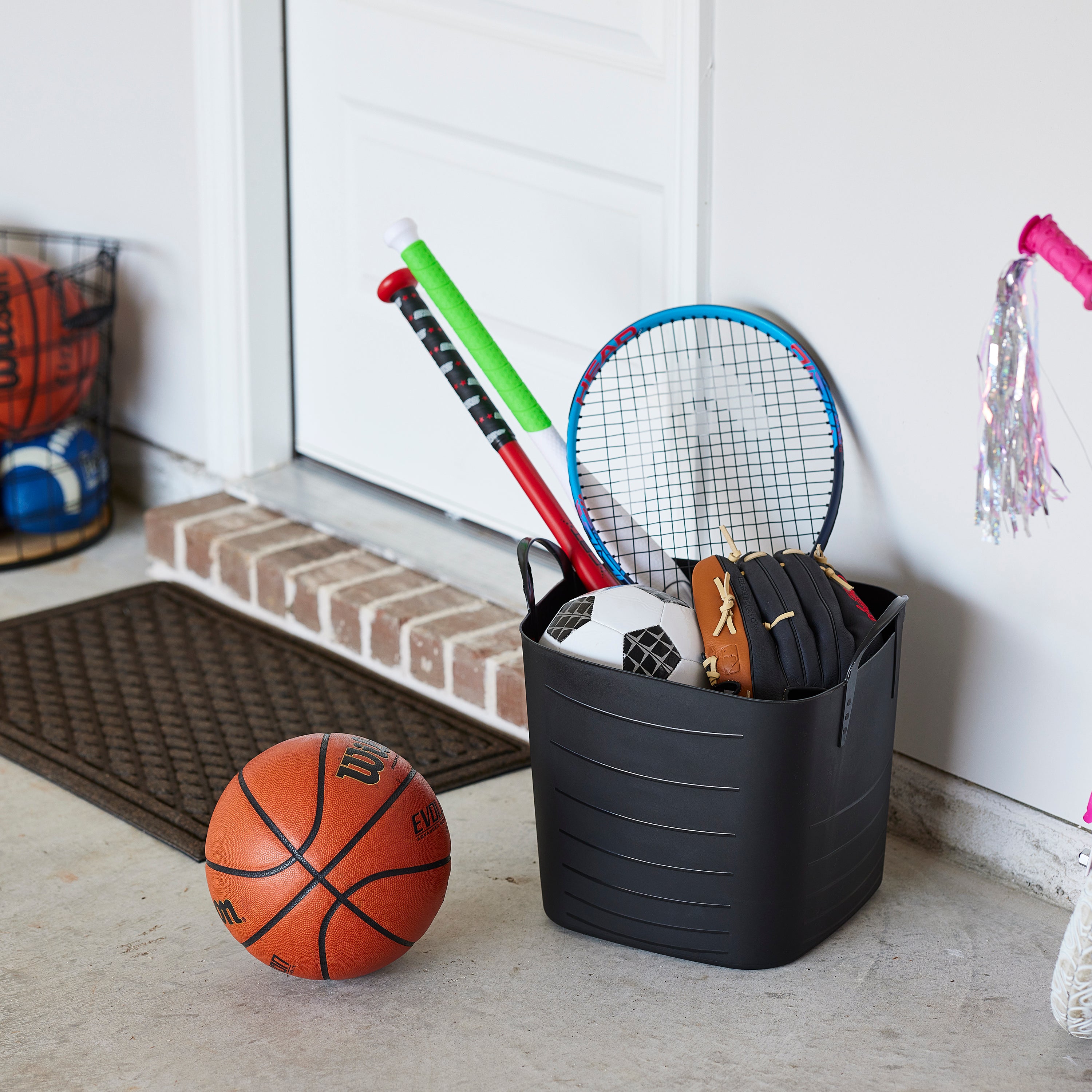 Life Story Tub Basket 25 Liter Plastic Storage Tote Bin with Handles, Black - VMInnovations