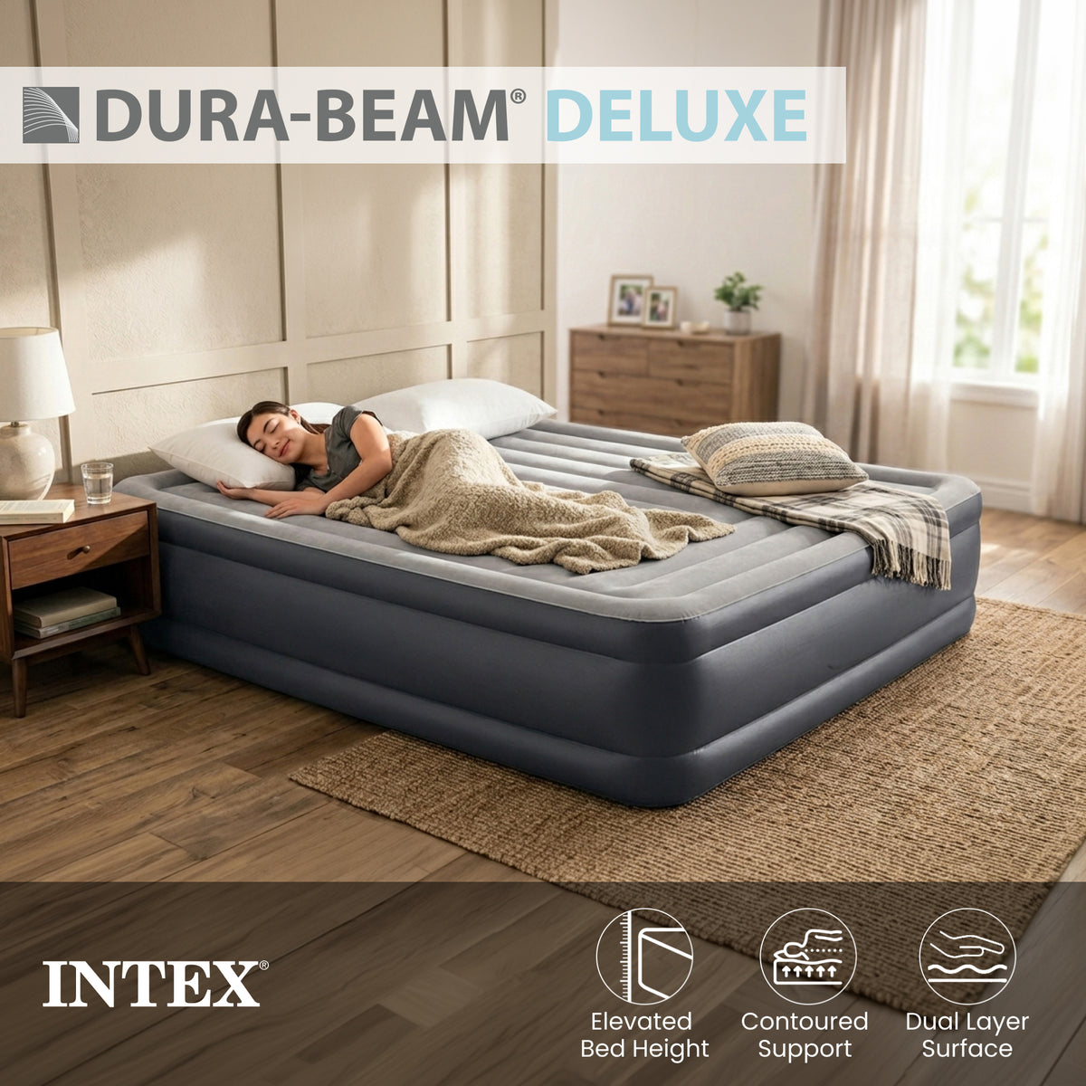 Intex 18" Inflatable Elevated Premium Comfort Airbed with Built-In Pump, King - VMInnovations