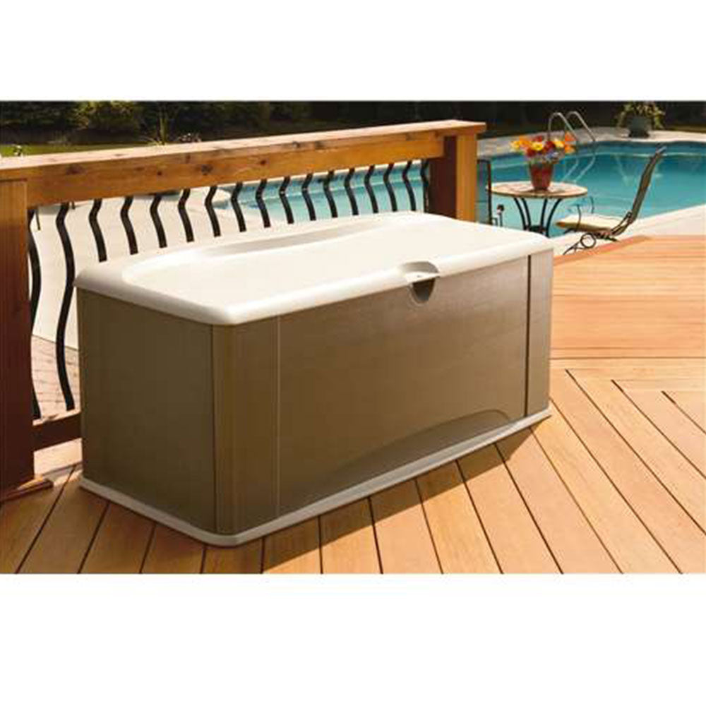 Rubbermaid 2047052 121 Gallon Plastic Horizontal Outdoor Deck Box Bench, Olive