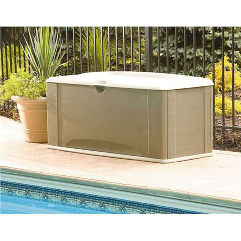 Rubbermaid 2047052 121 Gallon Plastic Horizontal Outdoor Deck Box Bench, Olive