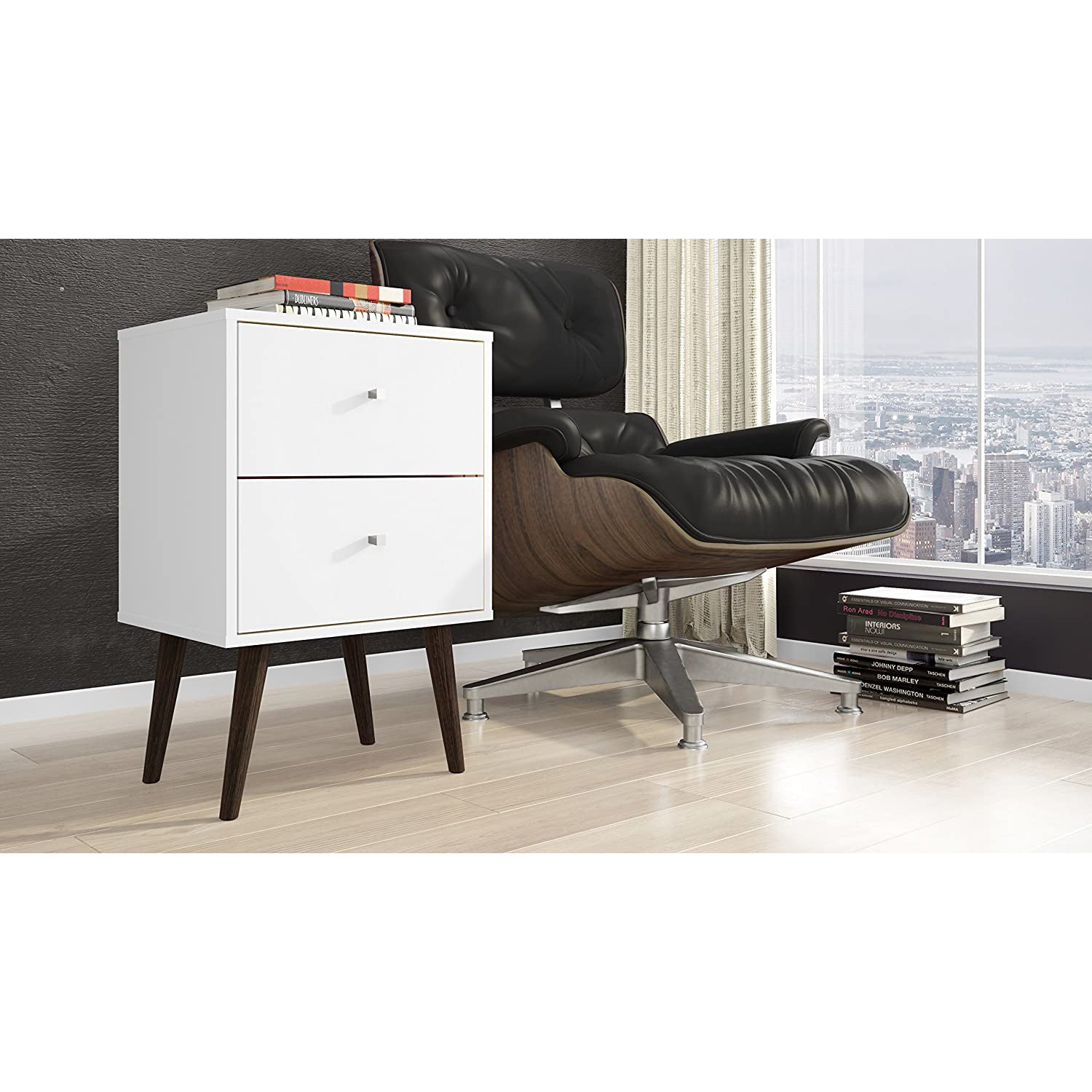 Manhattan Comfort Liberty Modern 2 Drawer End Table Nightstand, White (Open Box) - VMInnovations