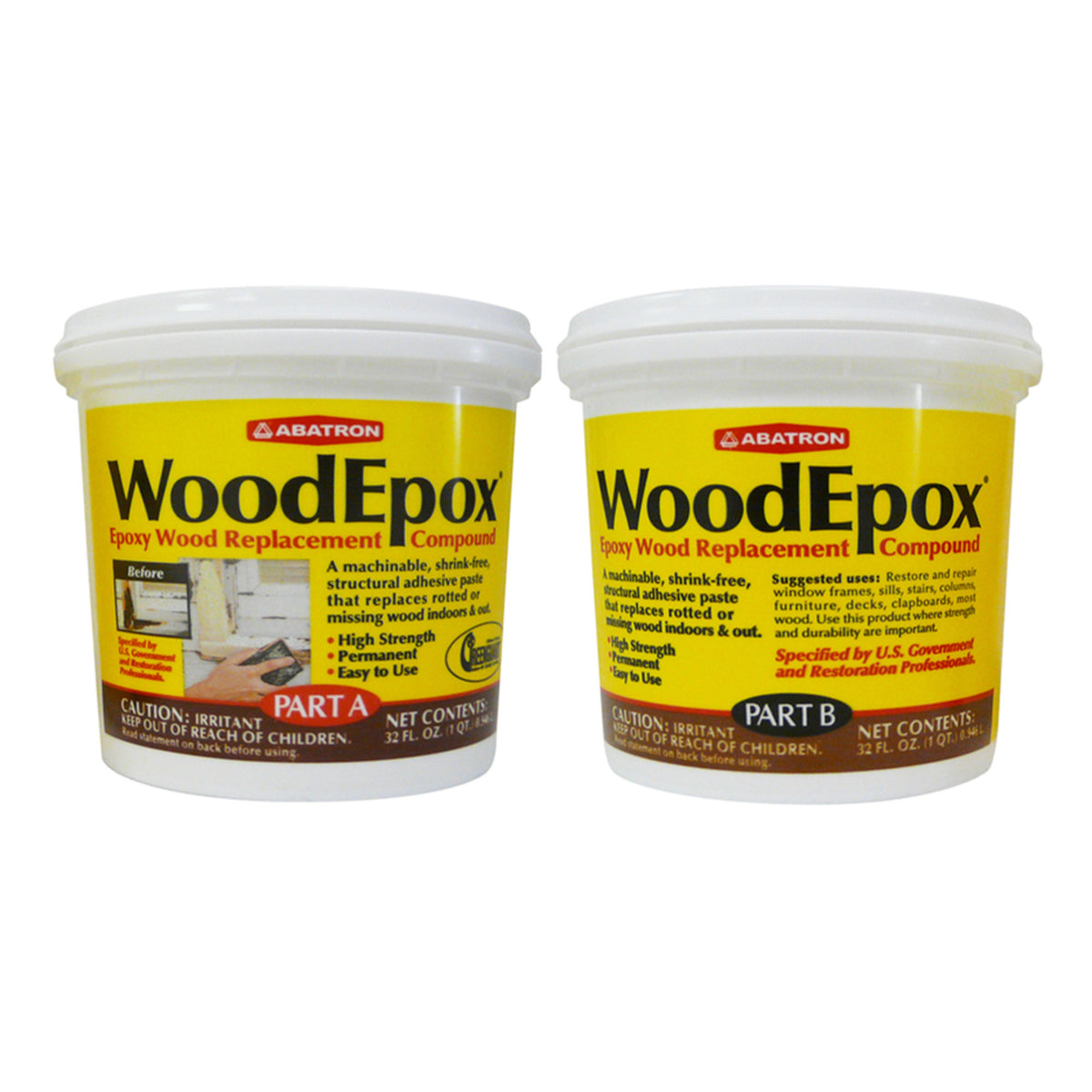 WoodEpox Epoxy Wood Replacement Compound Parts A & B, 2 Quart (Open Box)