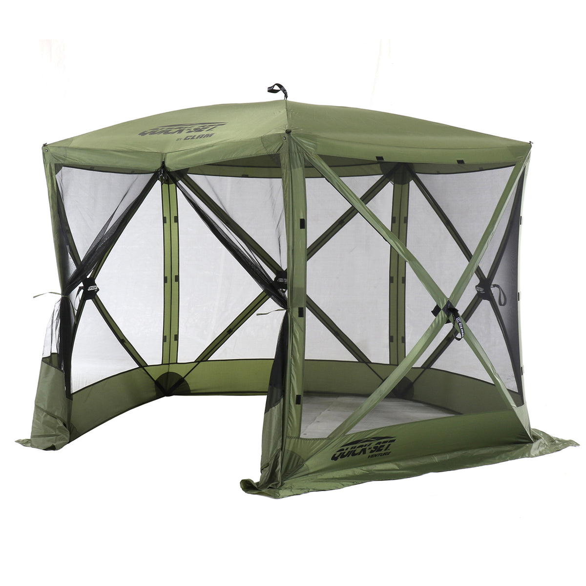 CLAM Portable Canopy Pop Up Tent w/ Mesh Netting, Green/Black (Open Box)