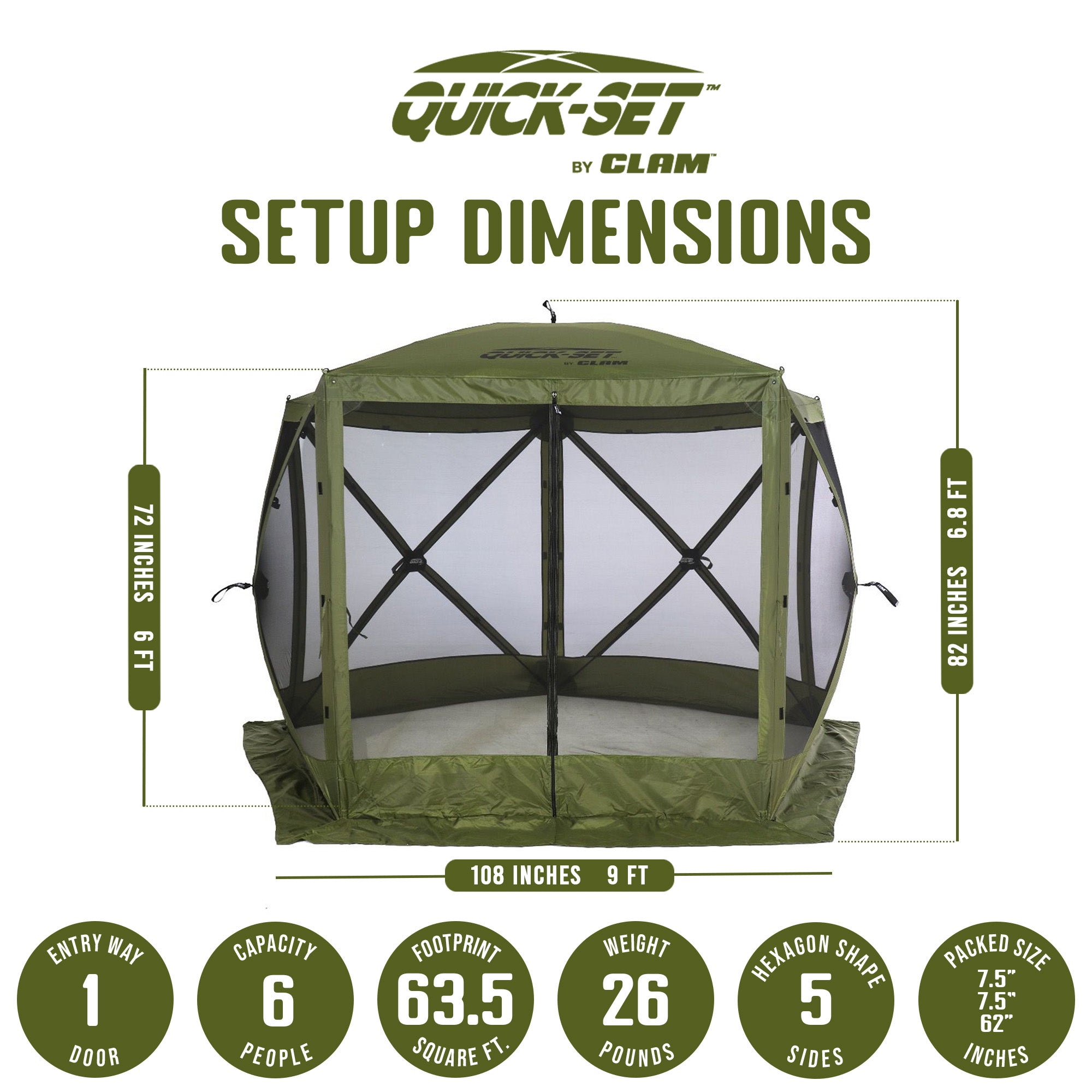 Clam Corp Portable Canopy Pop Up Tent w/ Mesh Netting, Green/Black (For Parts)