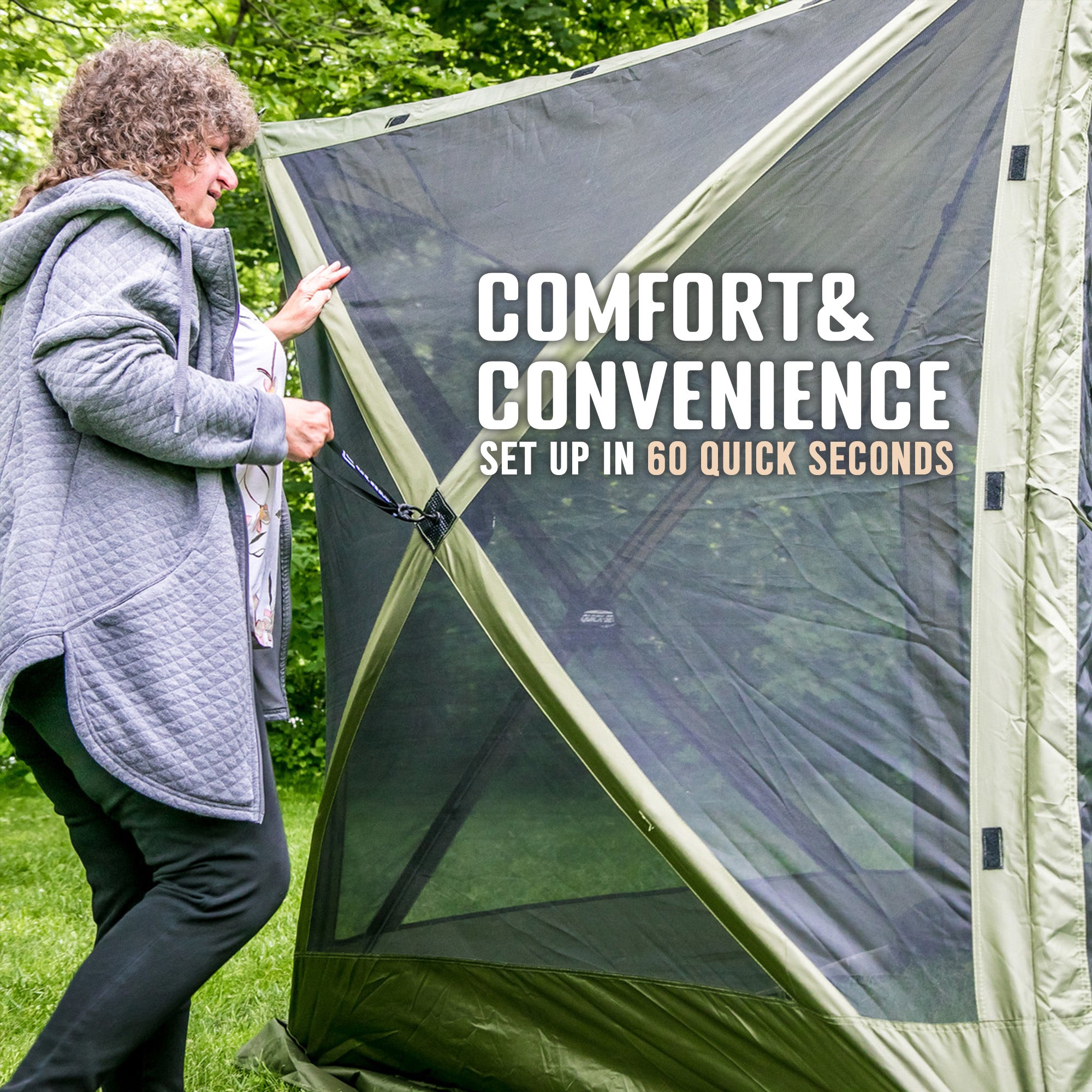 CLAM Portable Canopy Pop Up Tent w/ Mesh Netting, Green/Black (Open Box) - VMInnovations