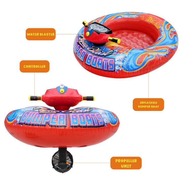 Banzai Aqua Blast Motorized Bumper Boat Inflatable Pool Float Water Toy, Red - VMInnovations