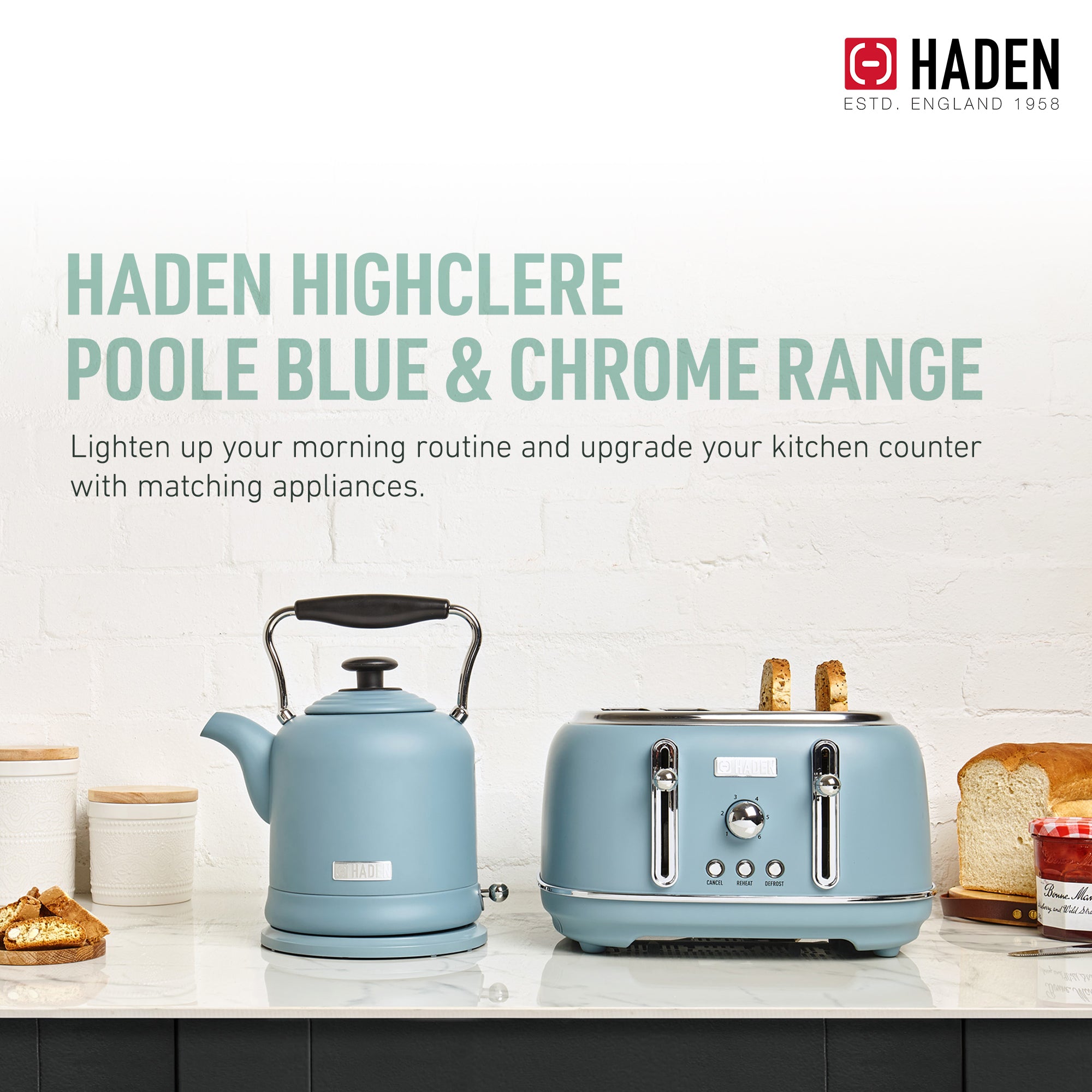 Haden Highclere 1.5 Liter Vintage Electric Tea Pot Kettle, Pool Blue (Open Box)